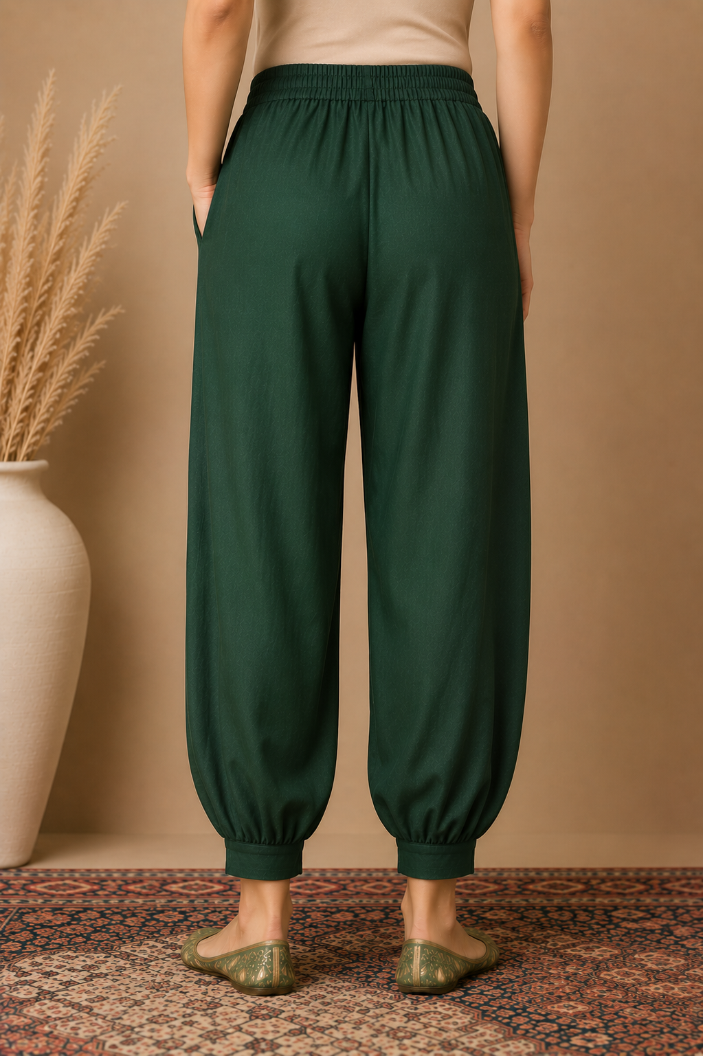 Ivory forest Bloom - White cotton tree print kurta with green Afghani pants