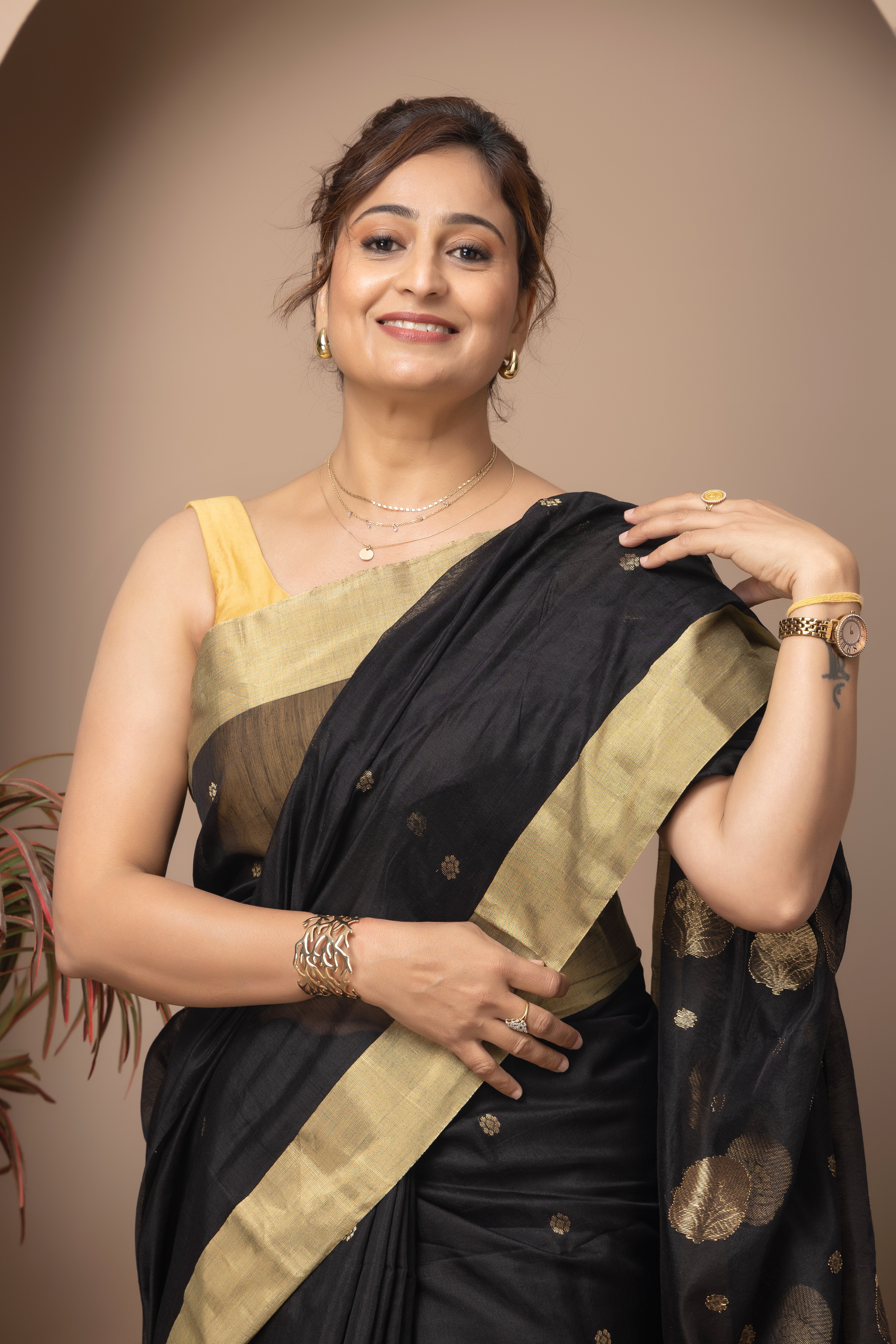 Chanderi handwoven pure pattu silk black colour saree