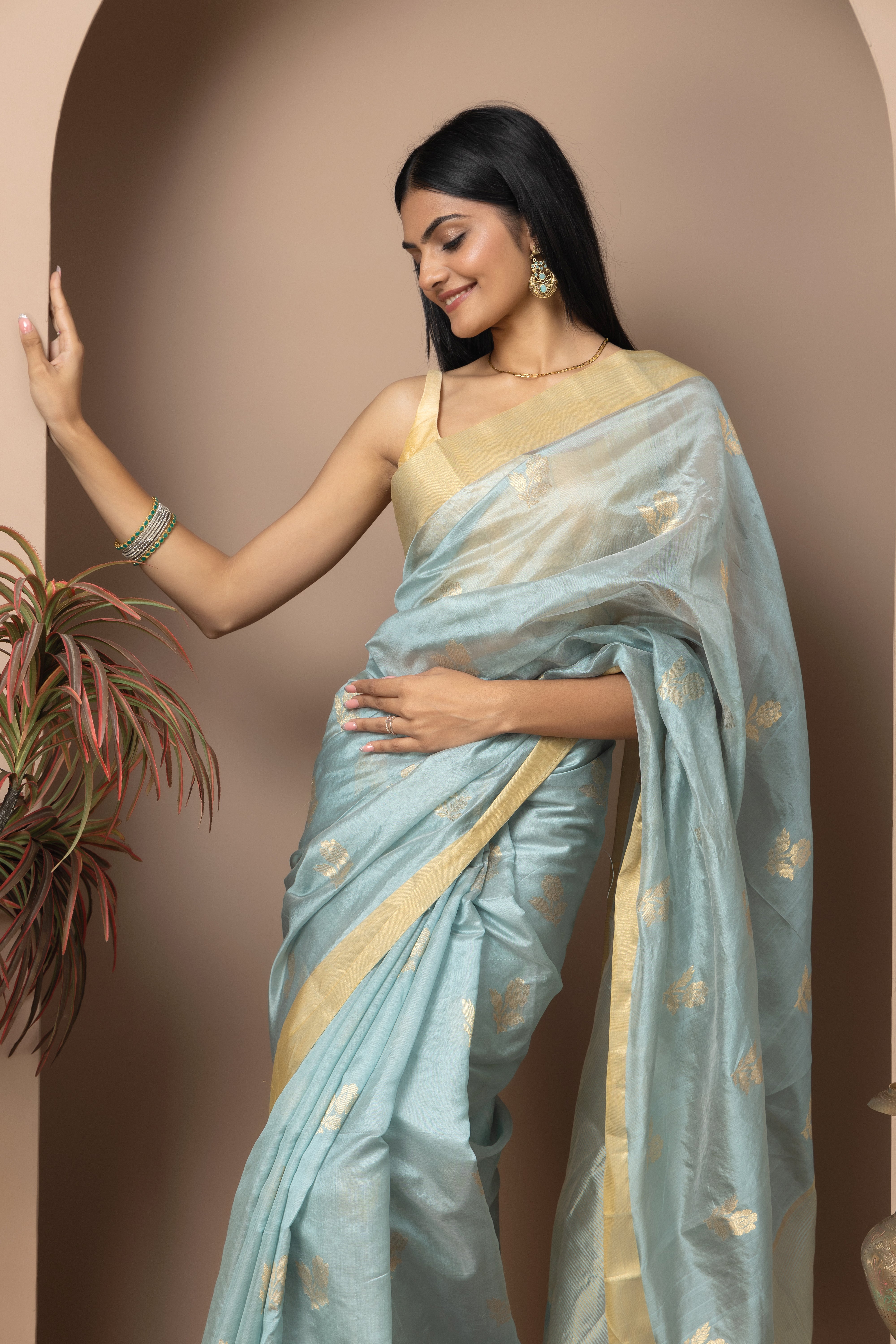Chanderi handwoven pure pattu pastel sea green saree