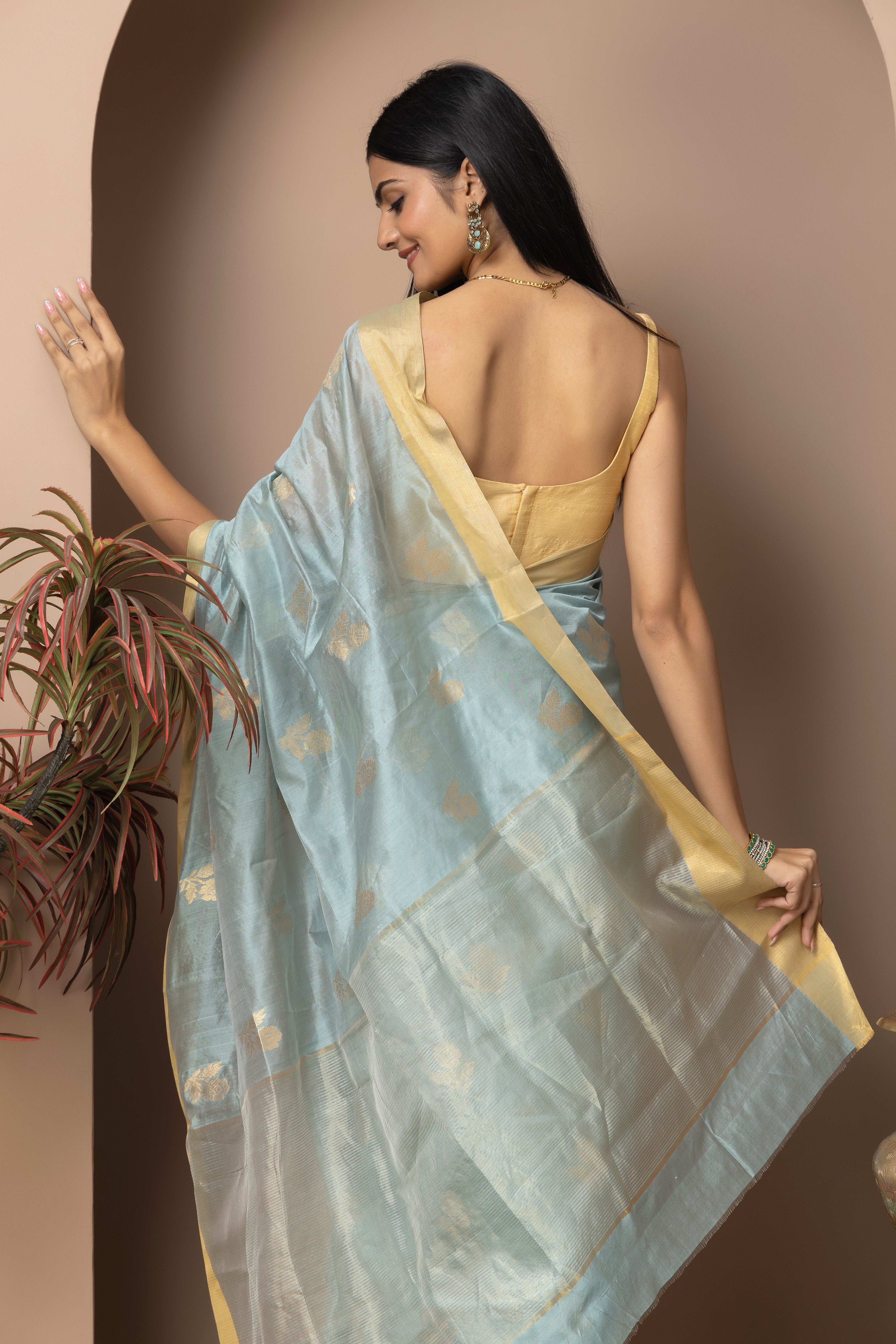 Chanderi handwoven pure pattu pastel sea green saree