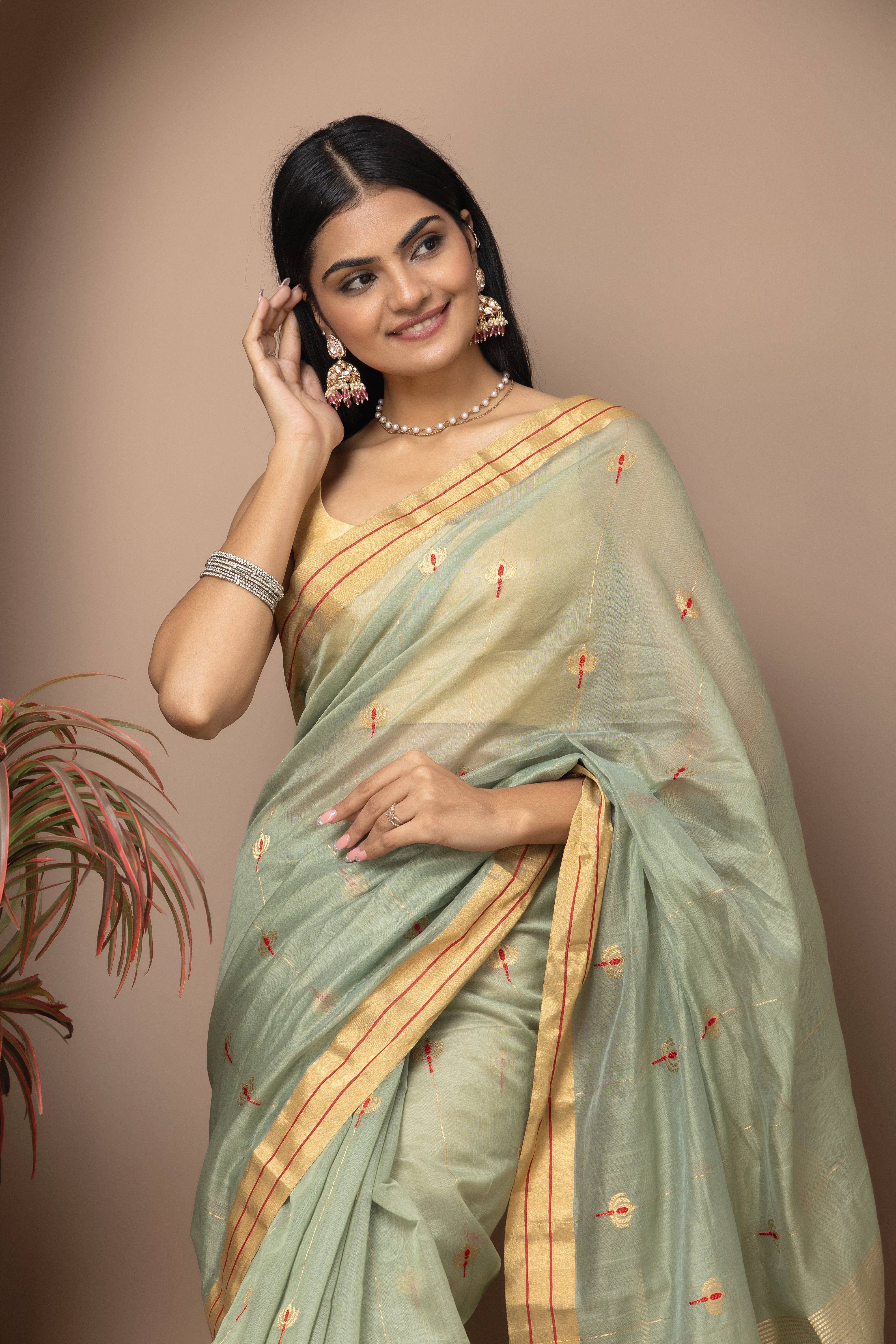 Chanderi handwoven pure pattu pastel green saree