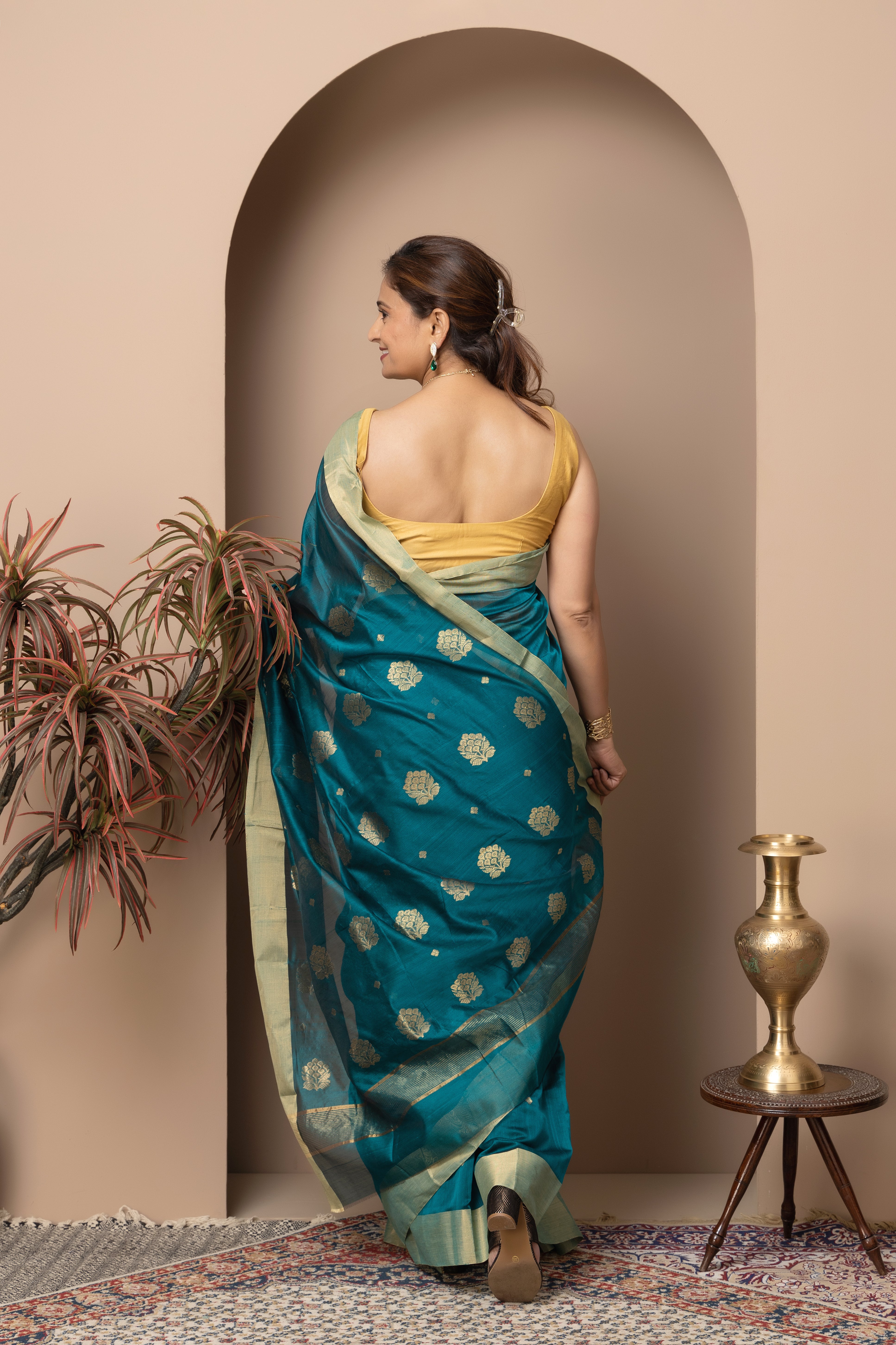 Chanderi handwoven pure pattu silk rama green colour saree