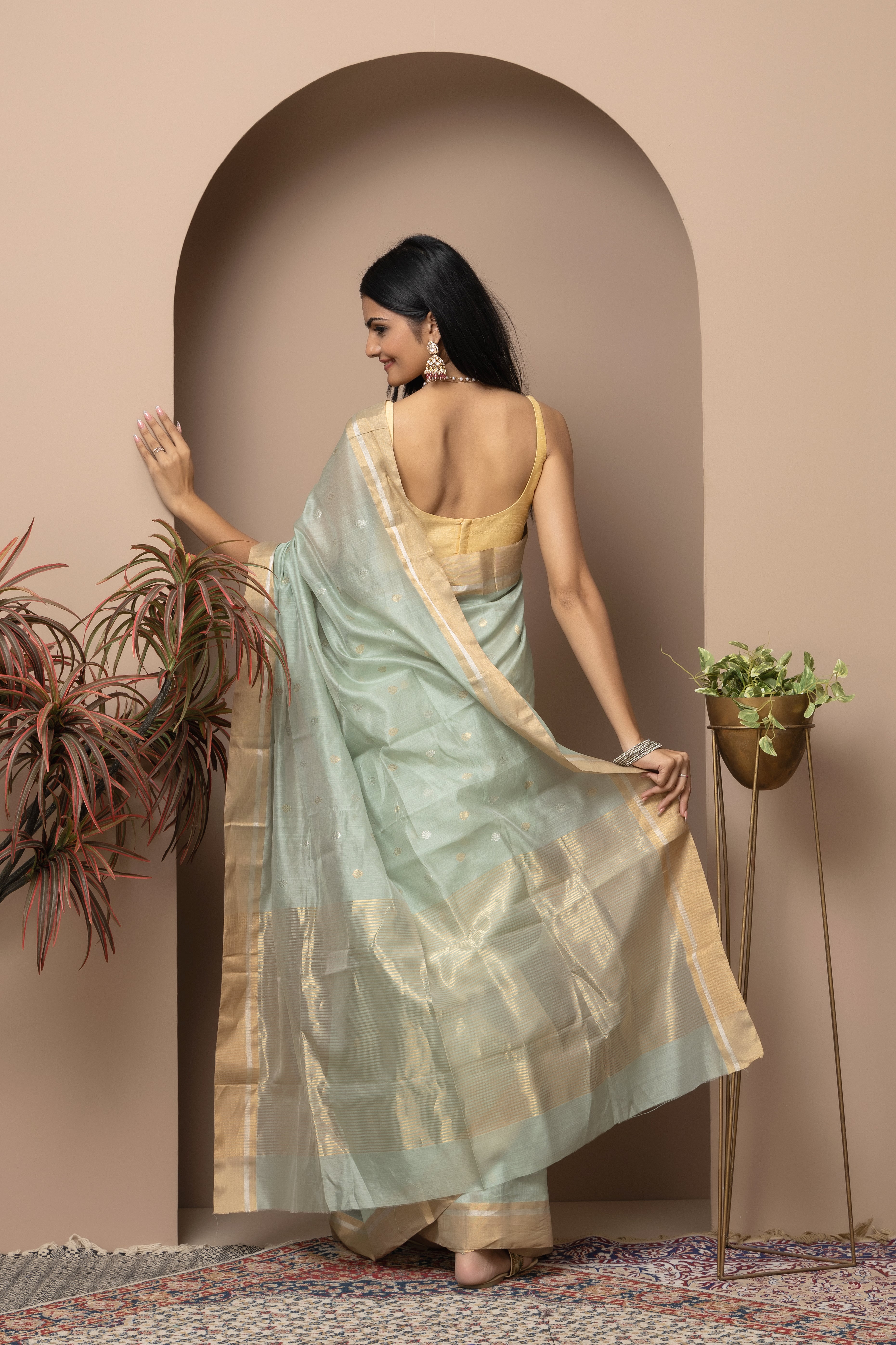 Chanderi handwoven pure pattu silk sea green saree