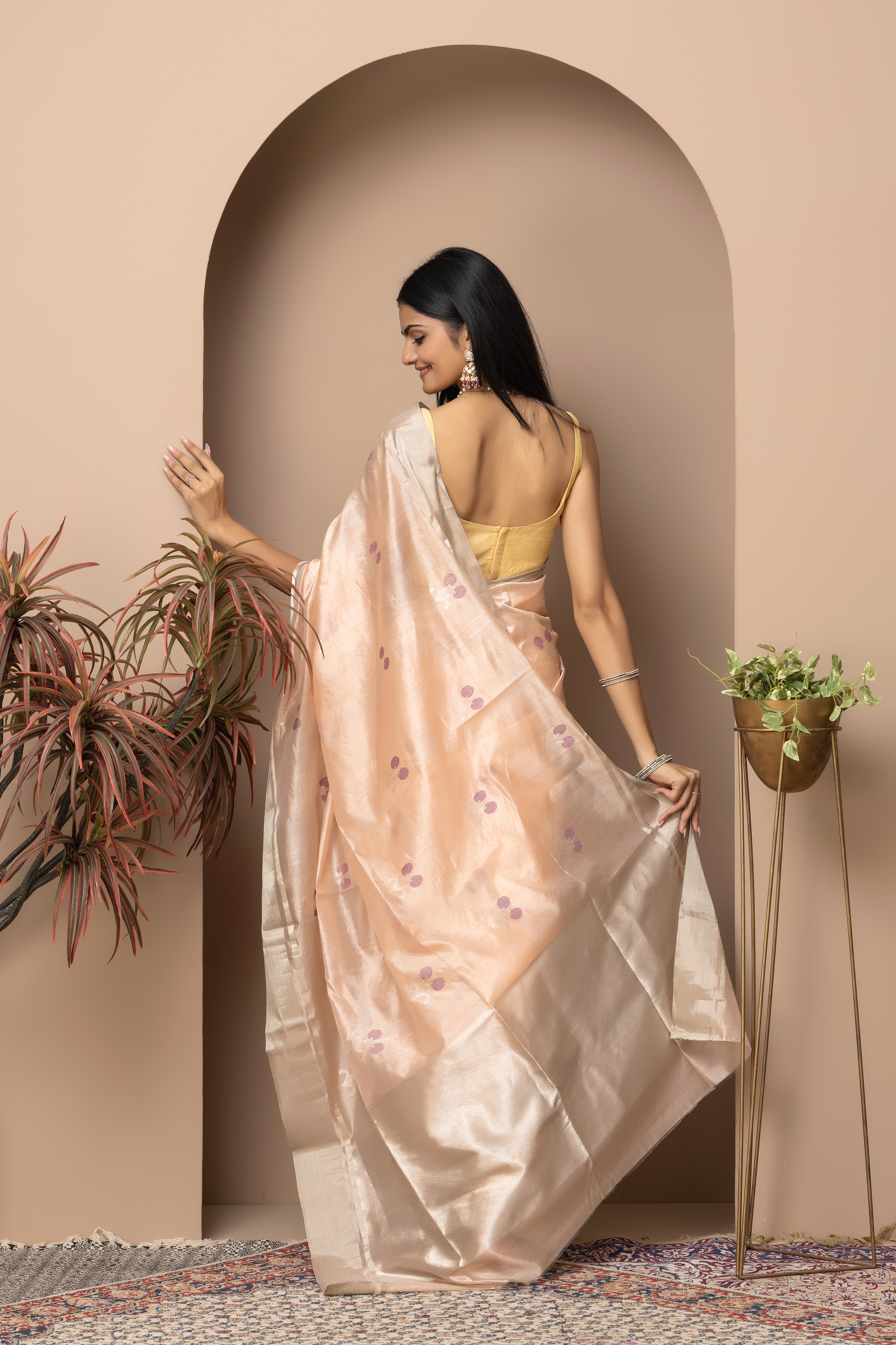 Chanderi handwoven pure pattu pastel peach saree