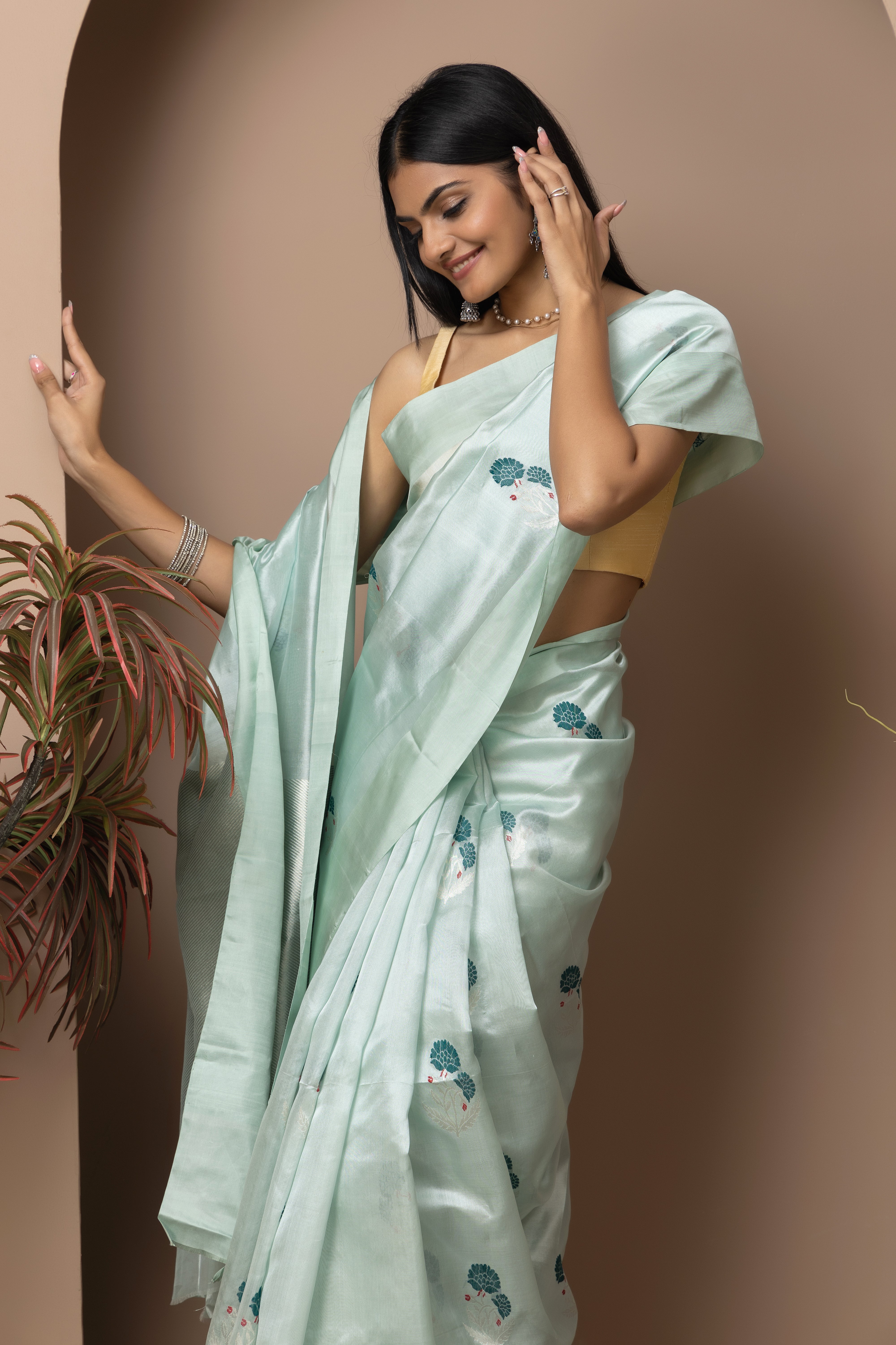 Chanderi handwoven pure pattu silk pastel sea green saree