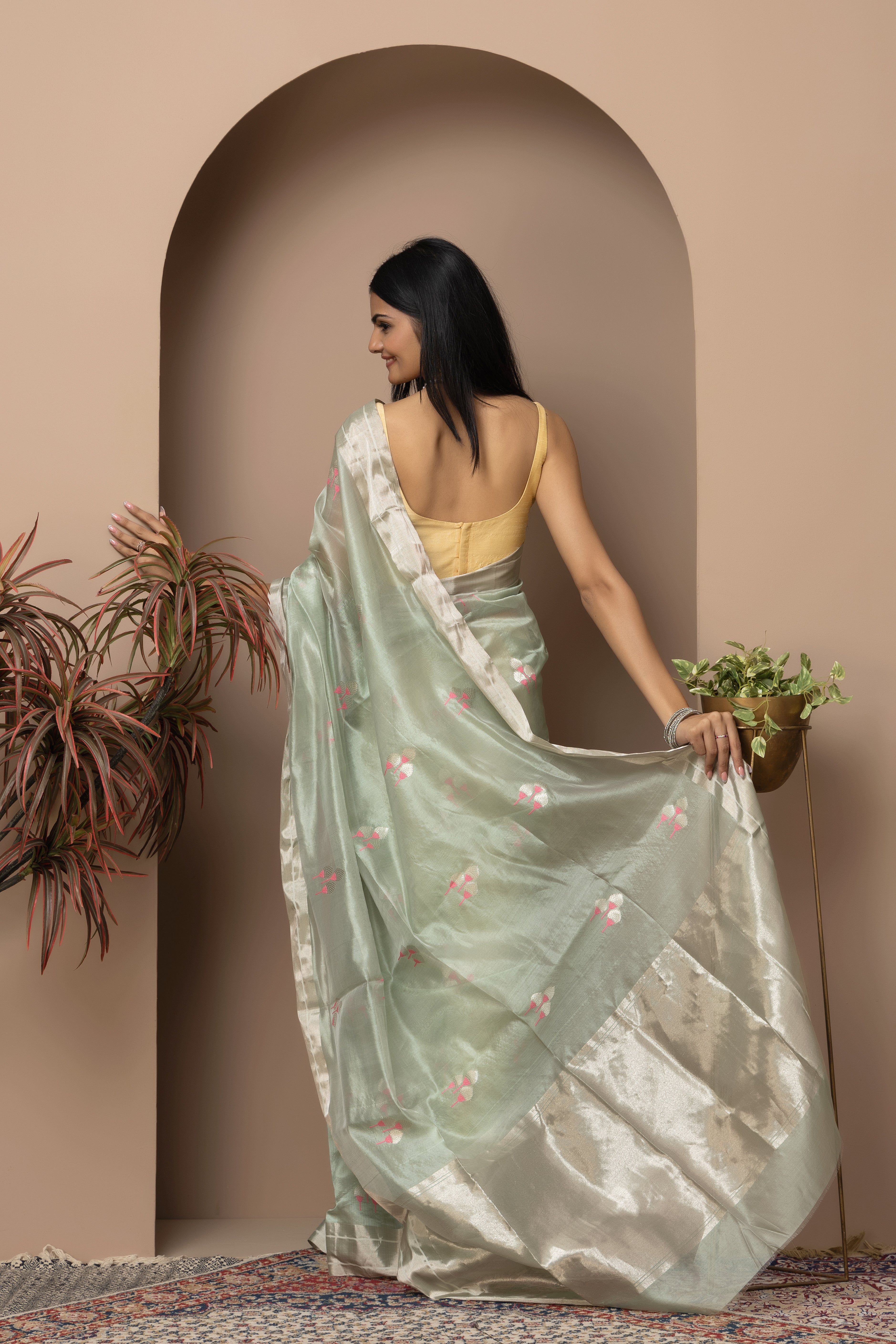 Chanderi handwoven pure pattu silk pastel sea green saree