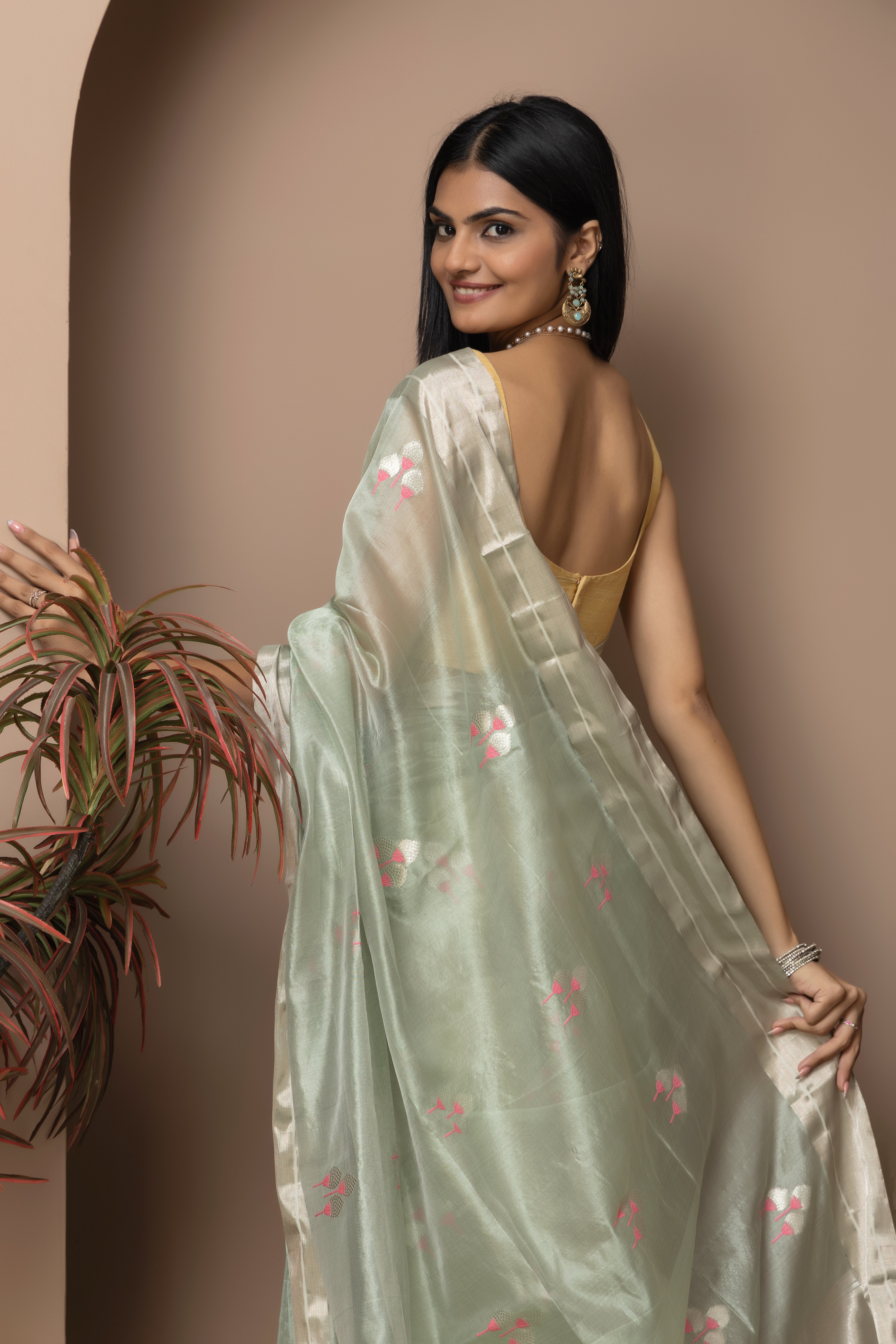 Chanderi handwoven pure pattu silk pastel sea green saree