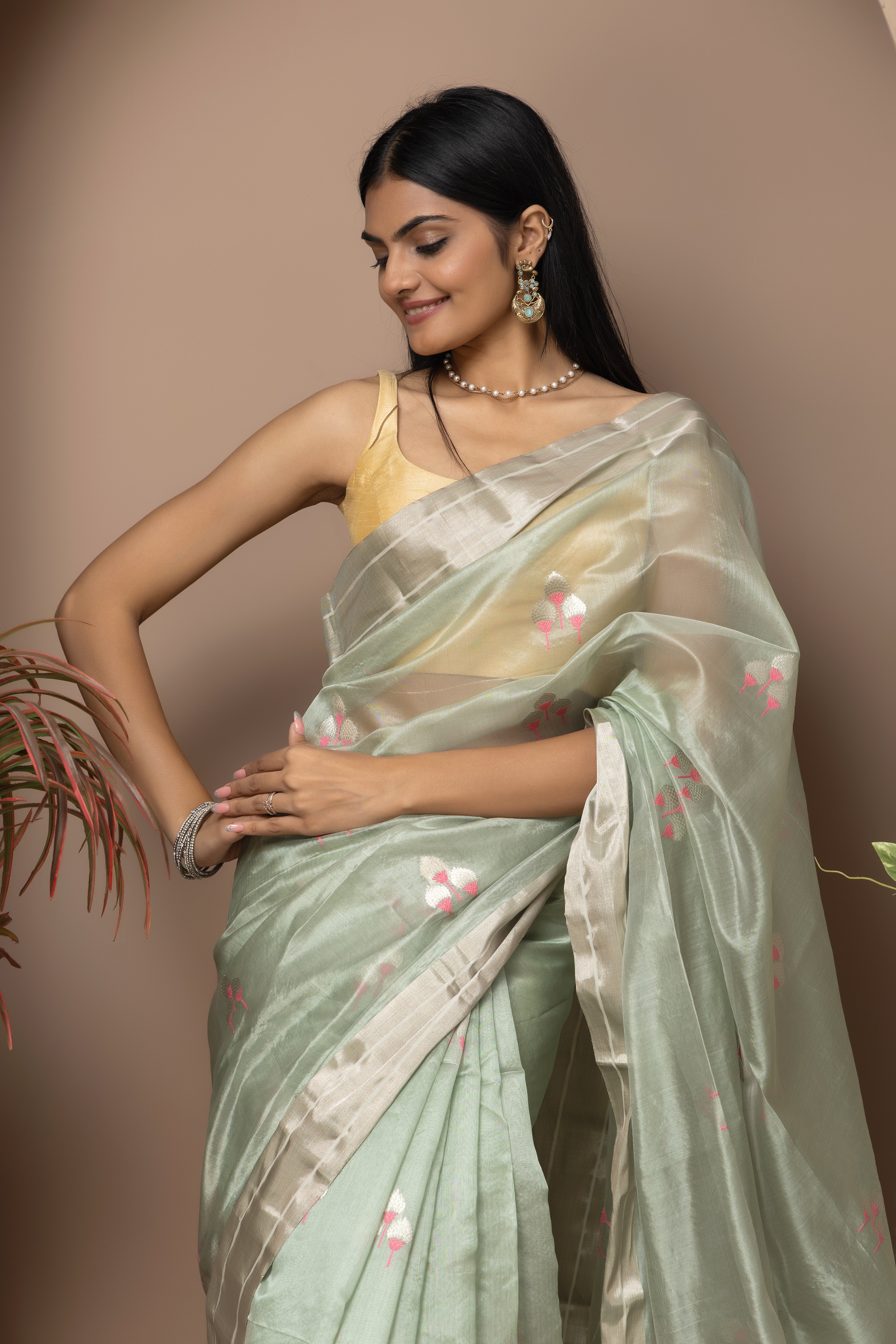 Chanderi handwoven pure pattu silk pastel sea green saree