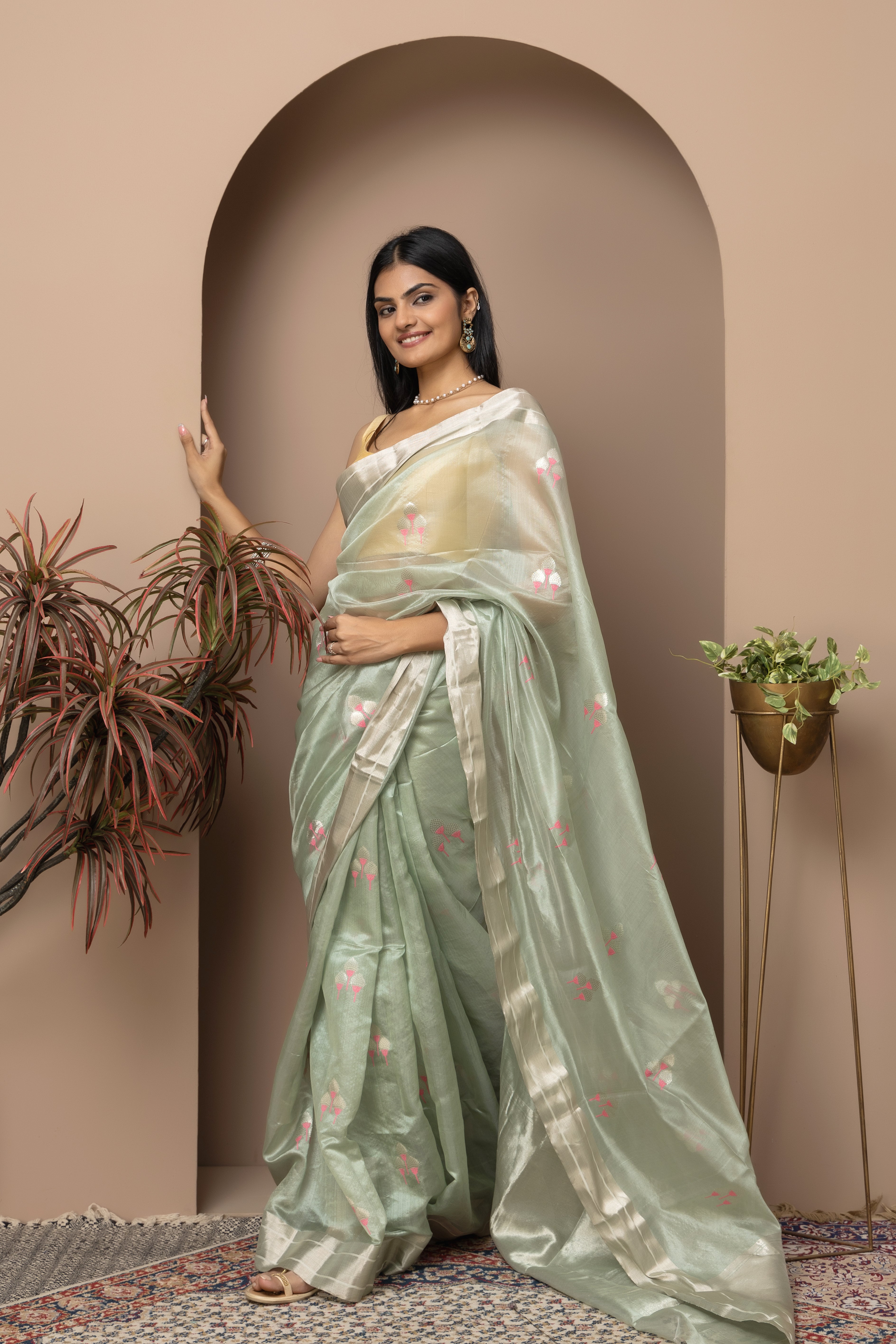 Chanderi handwoven pure pattu silk pastel sea green saree