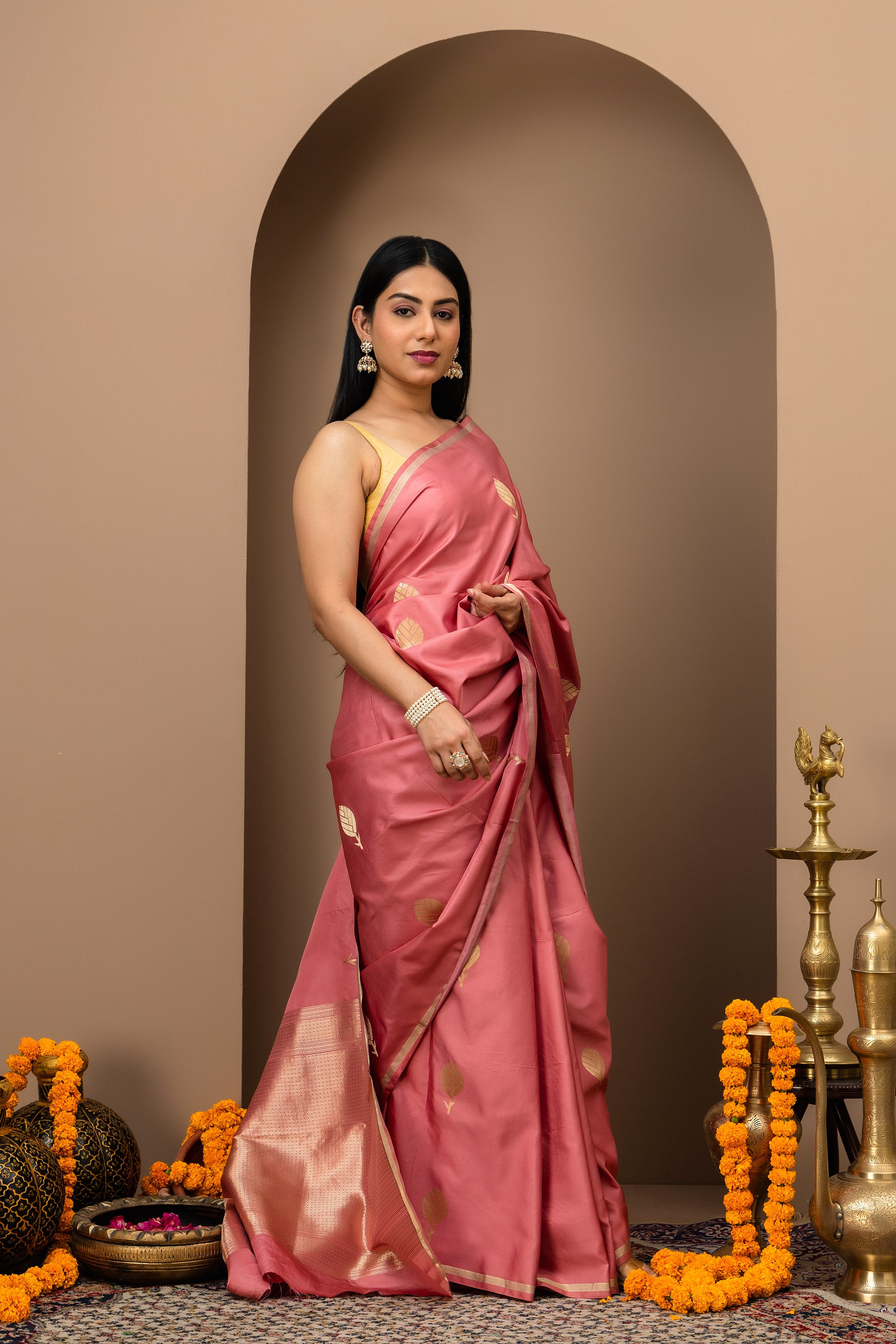 Nargis: Katan Mashru pure silk saree in Rosewood Pink