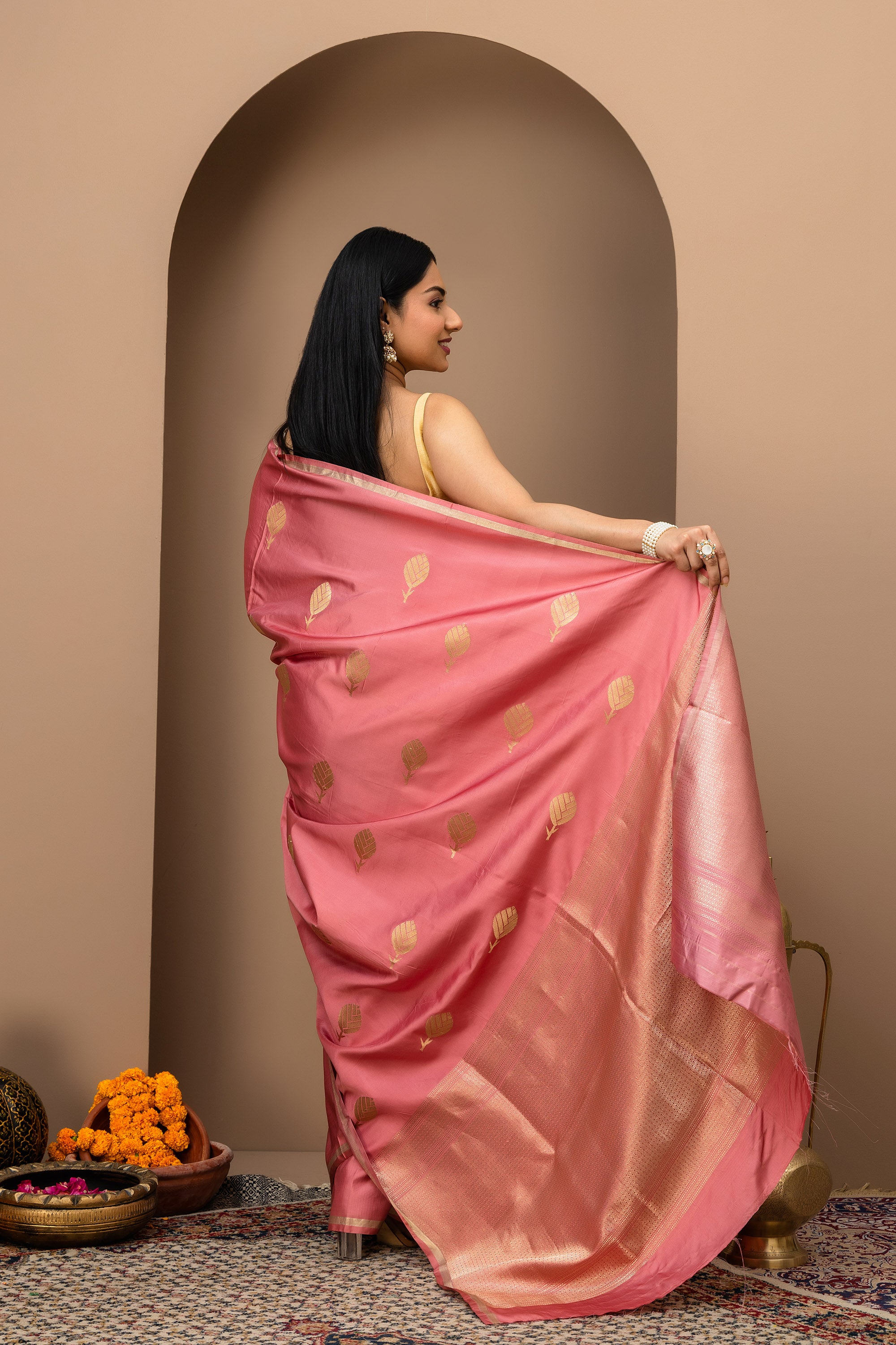 Nargis: Katan Mashru pure silk saree in Rosewood Pink