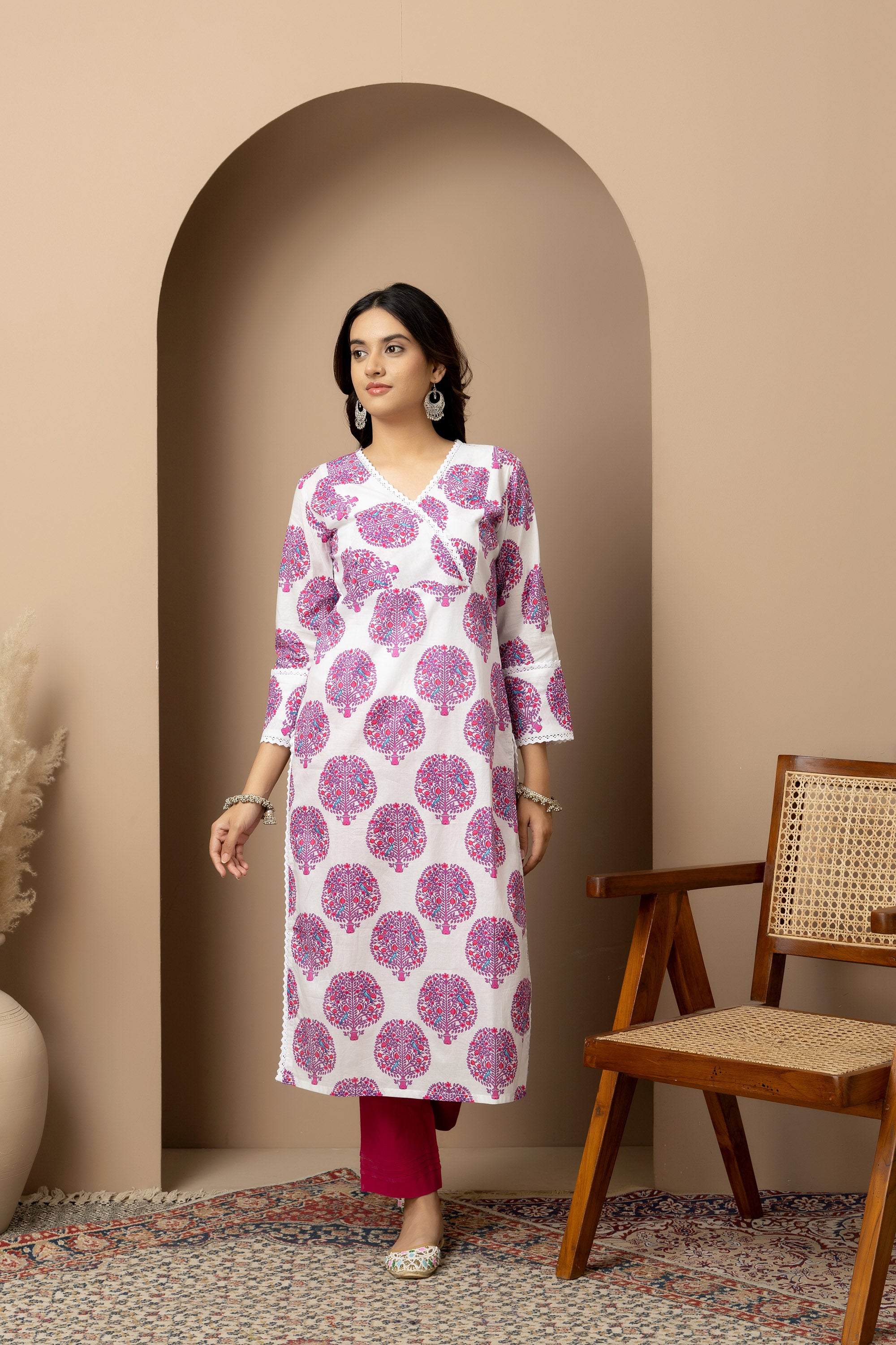 Gulbahar- White and pink tree print kurta