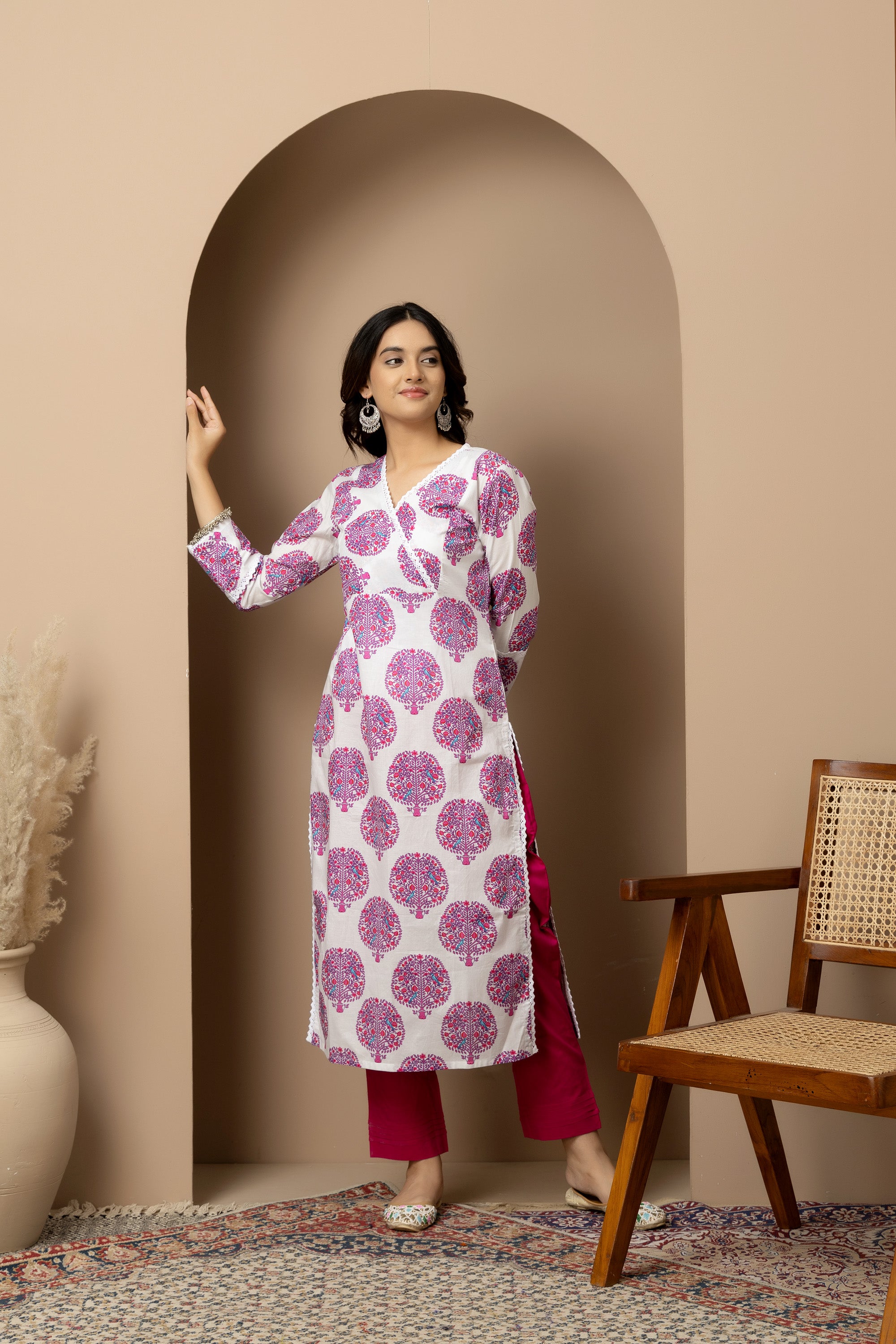 Gulbahar- White and pink tree print kurta