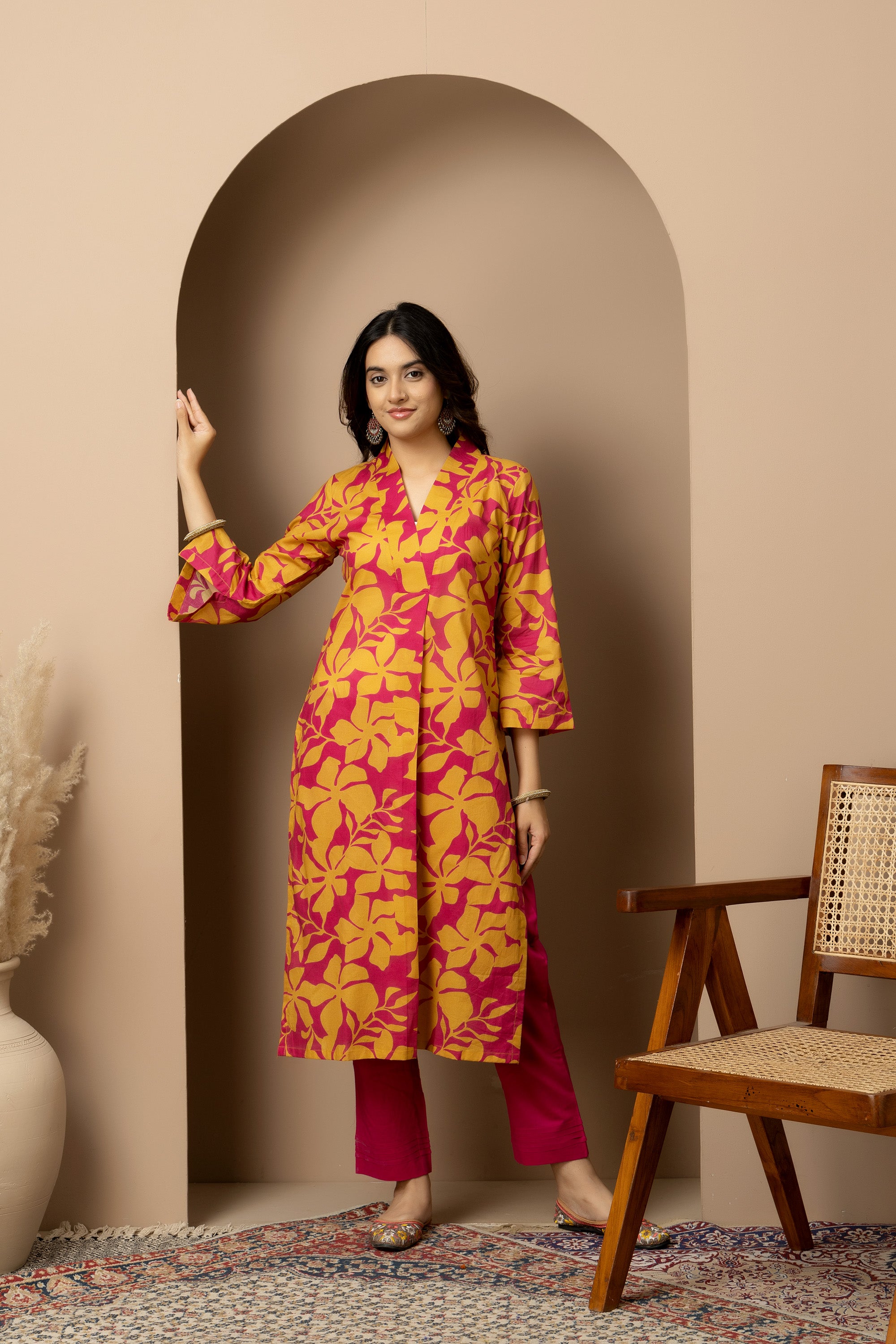Rani Phool- Magenta and mustard floral kurta