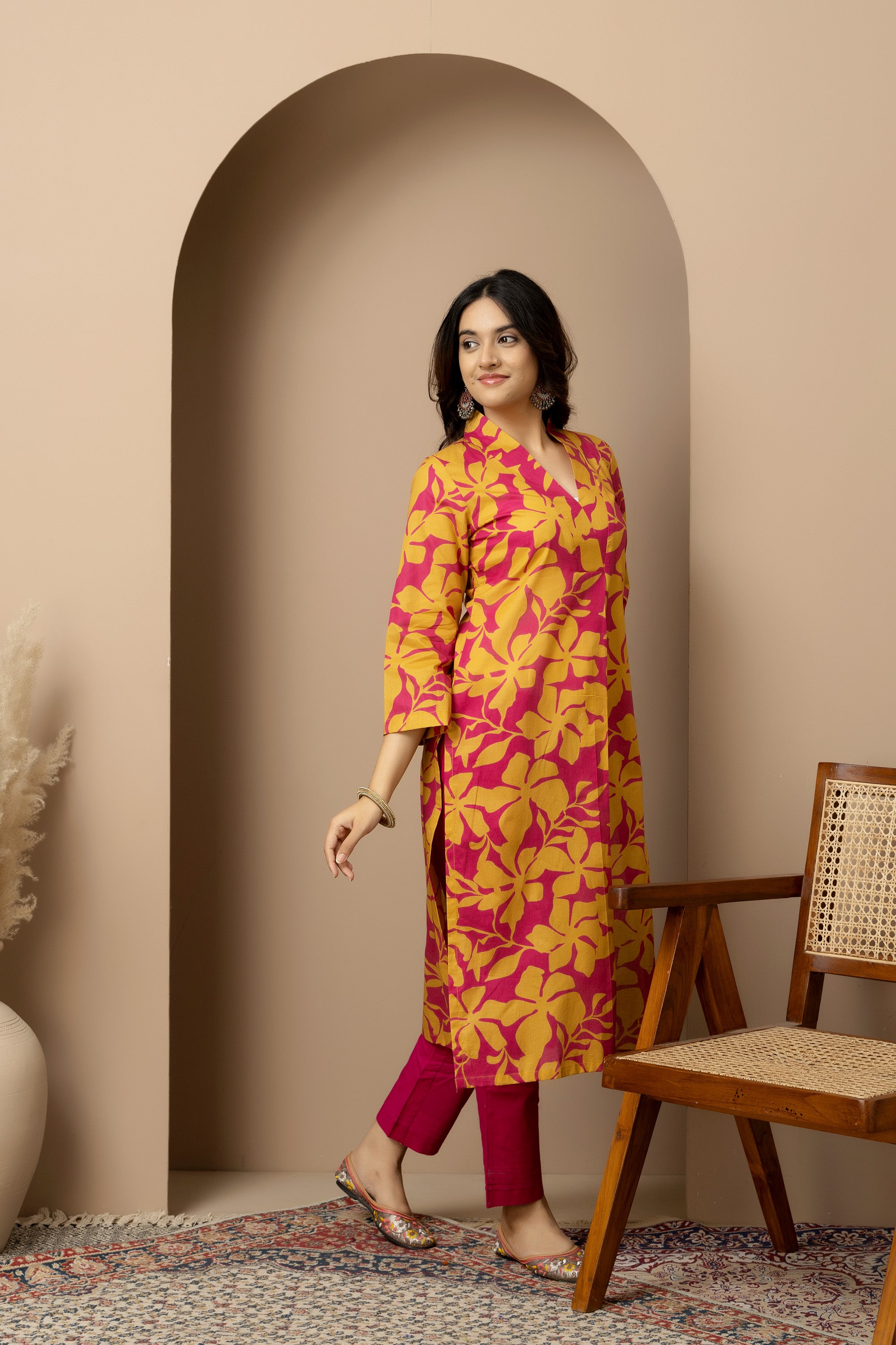 Rani Phool- Magenta and mustard floral kurta