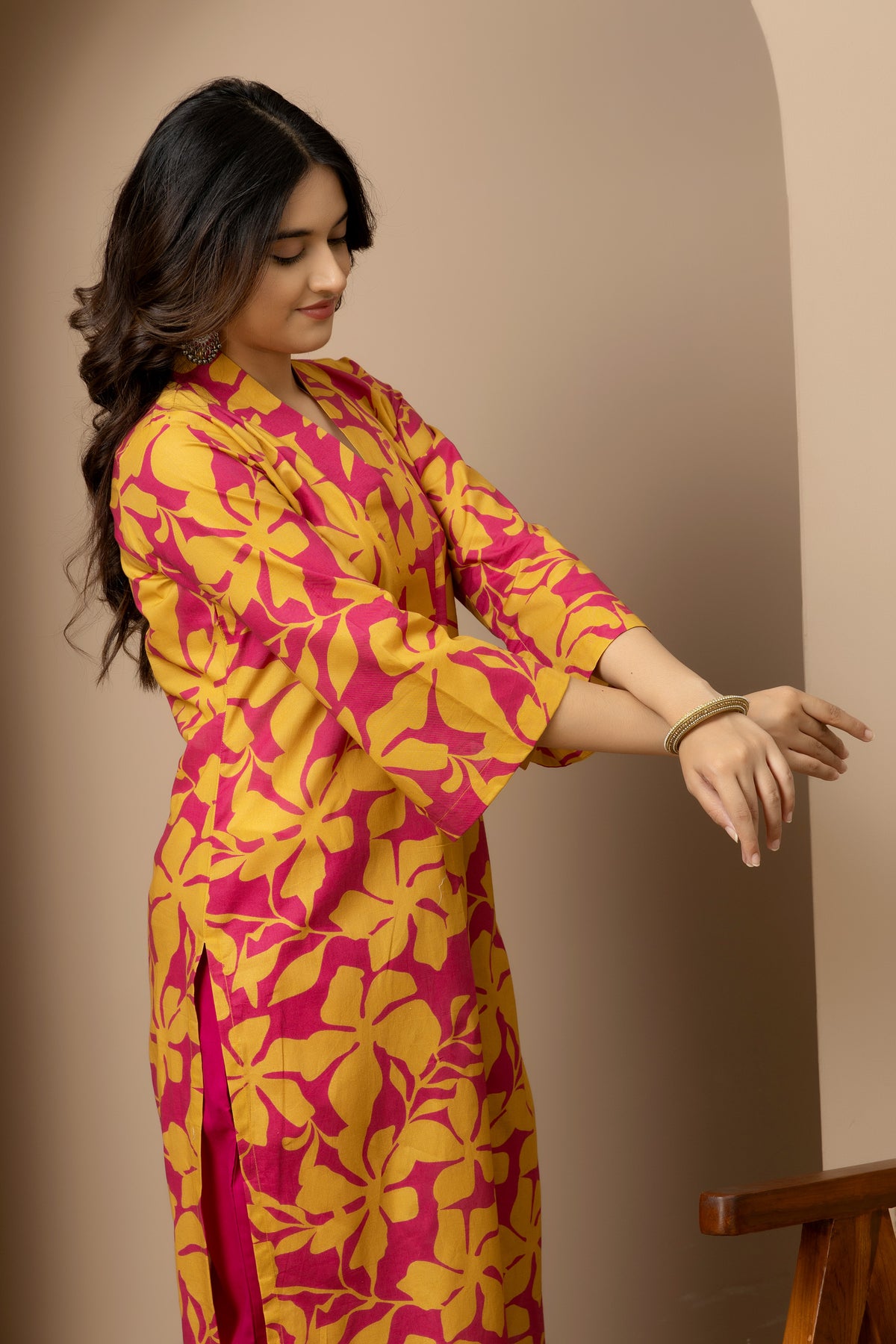 Rani Phool- Magenta and mustard floral kurta