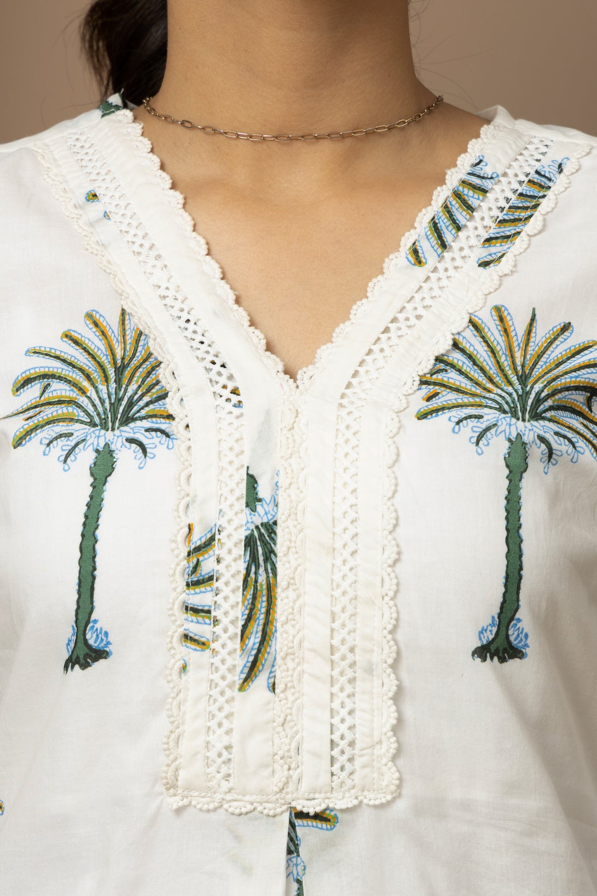 Ivory Palm whisper - White cotton palm print Kurta