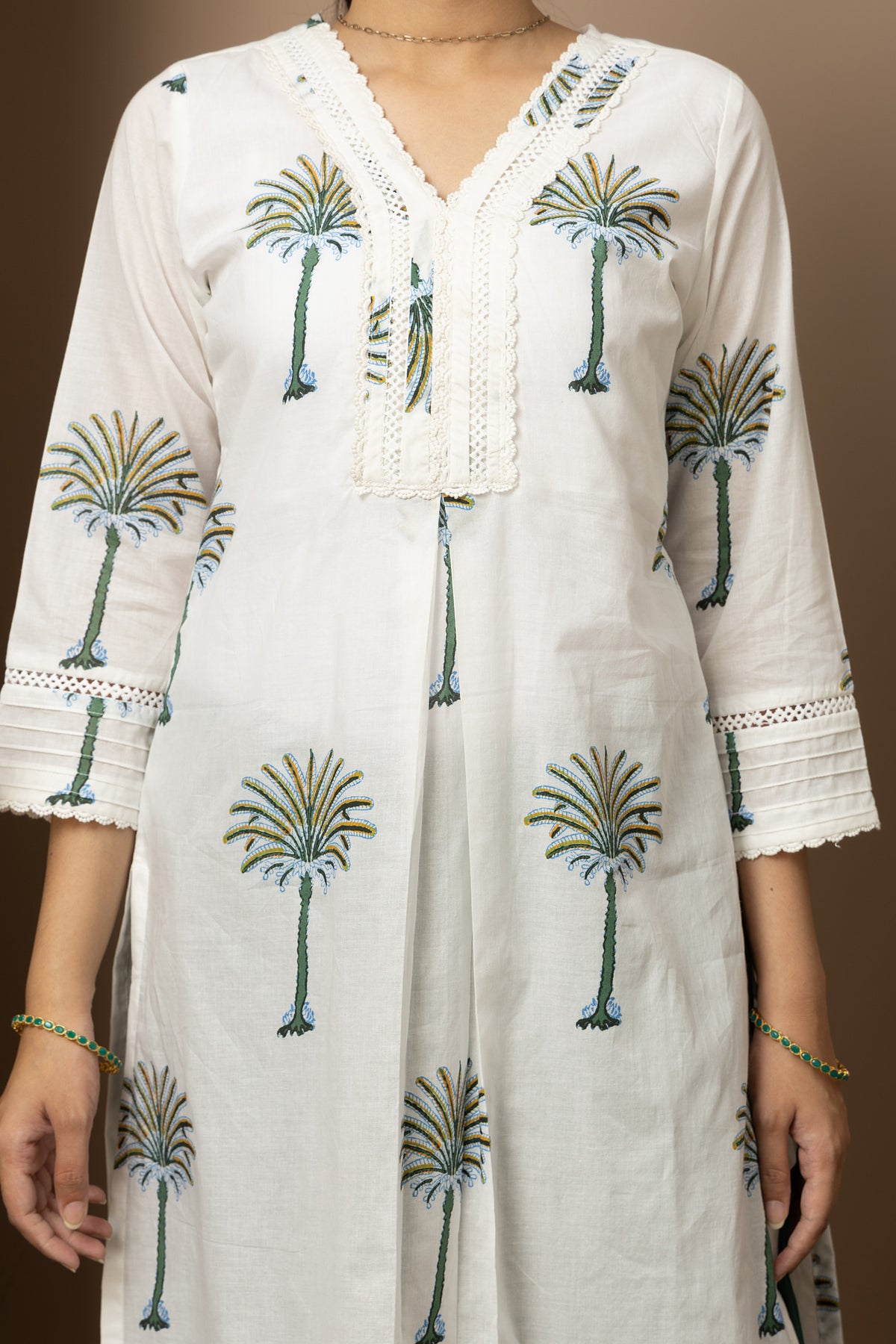 Ivory Palm whisper - White cotton palm print Kurta