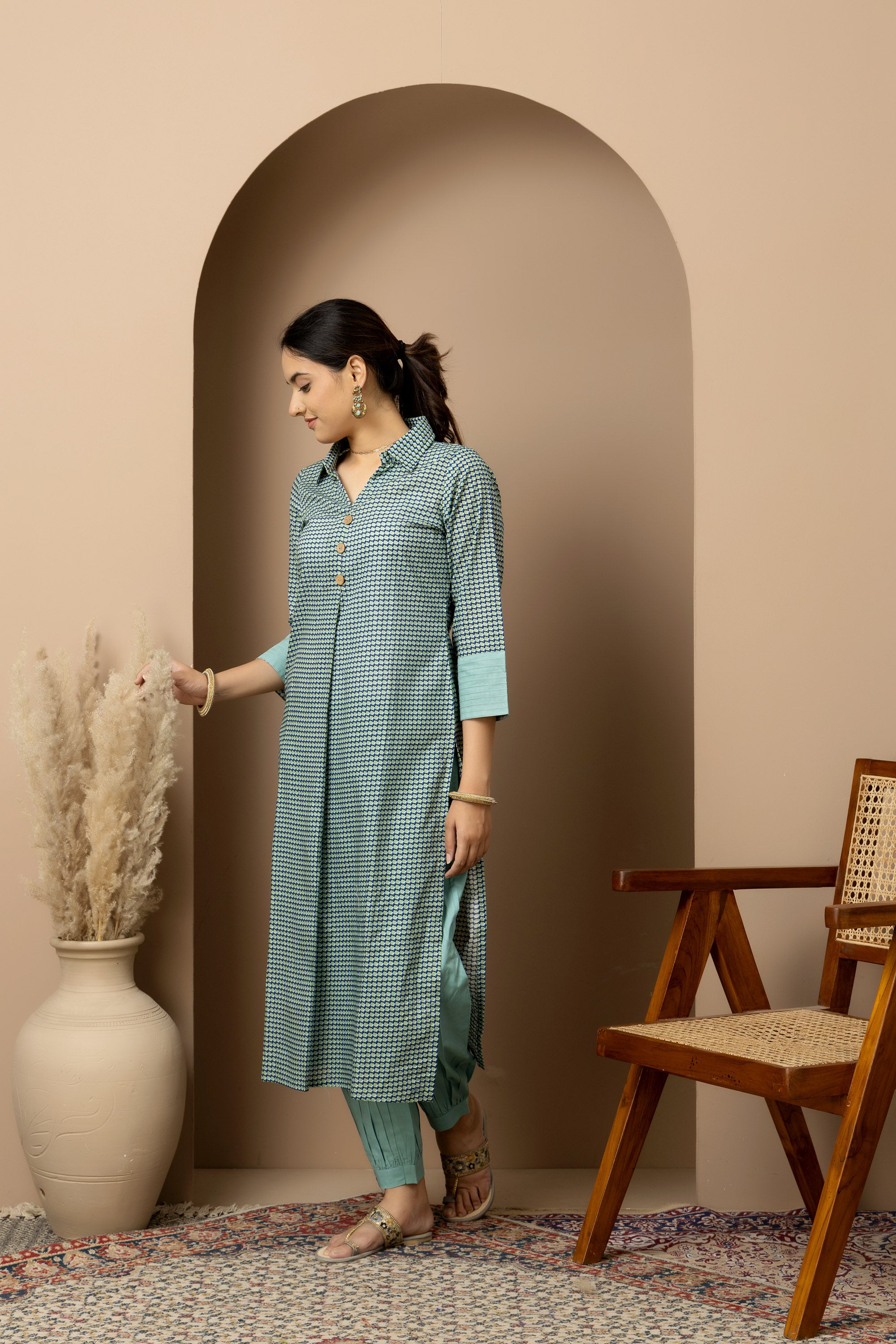 Neer- Aqua cotton geometric Kurta