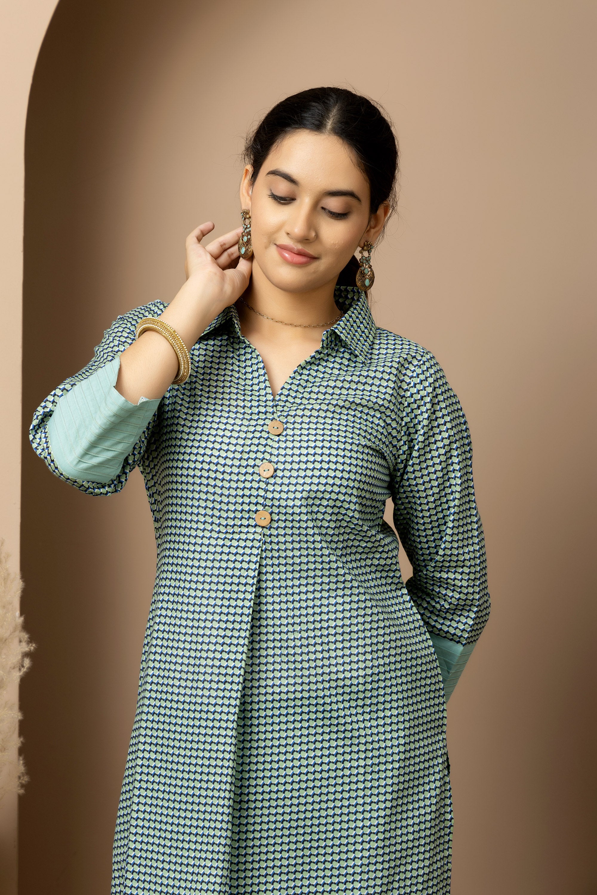 Neer- Aqua cotton geometric Kurta