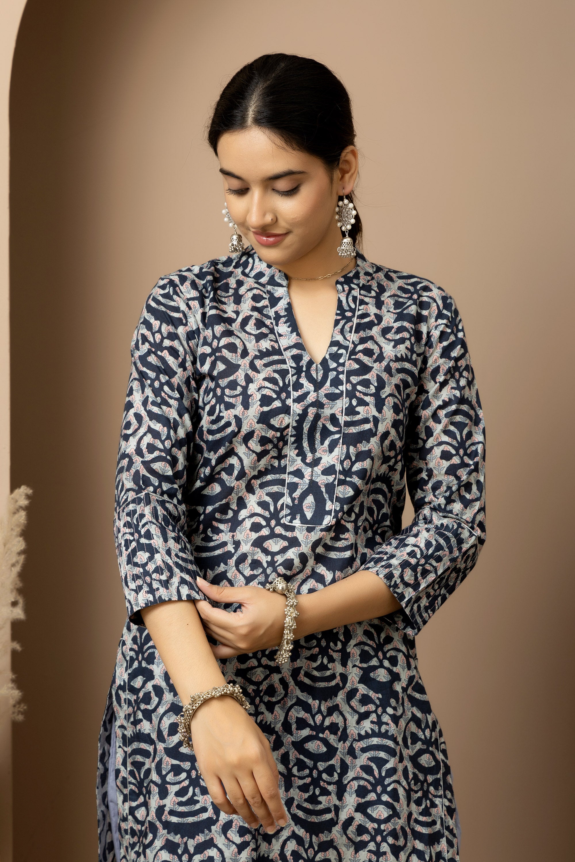 Midnight Indigo- soft ivory and indigo digital print Cotton Kurta