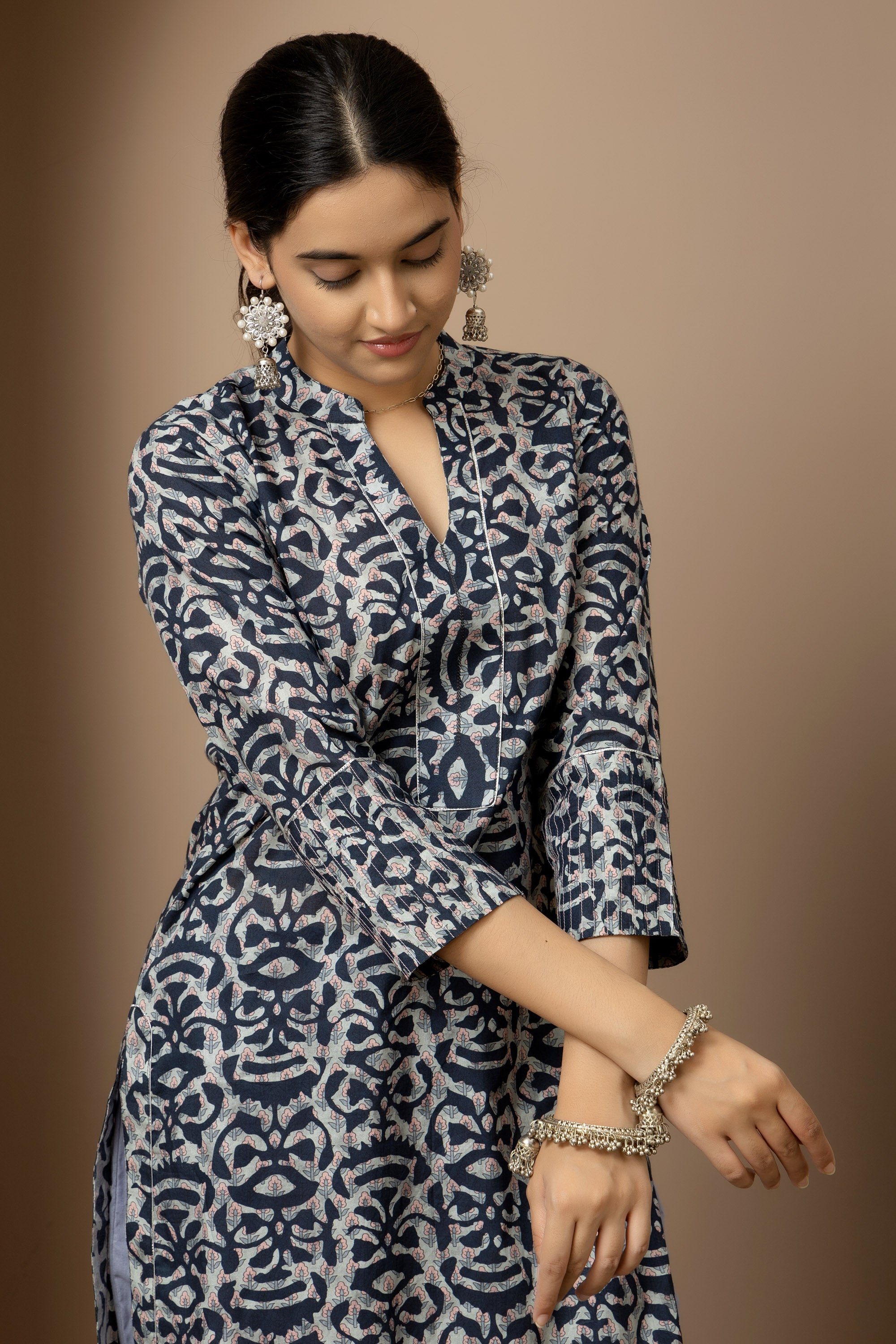 Midnight Indigo- soft ivory and indigo digital print Cotton Kurta