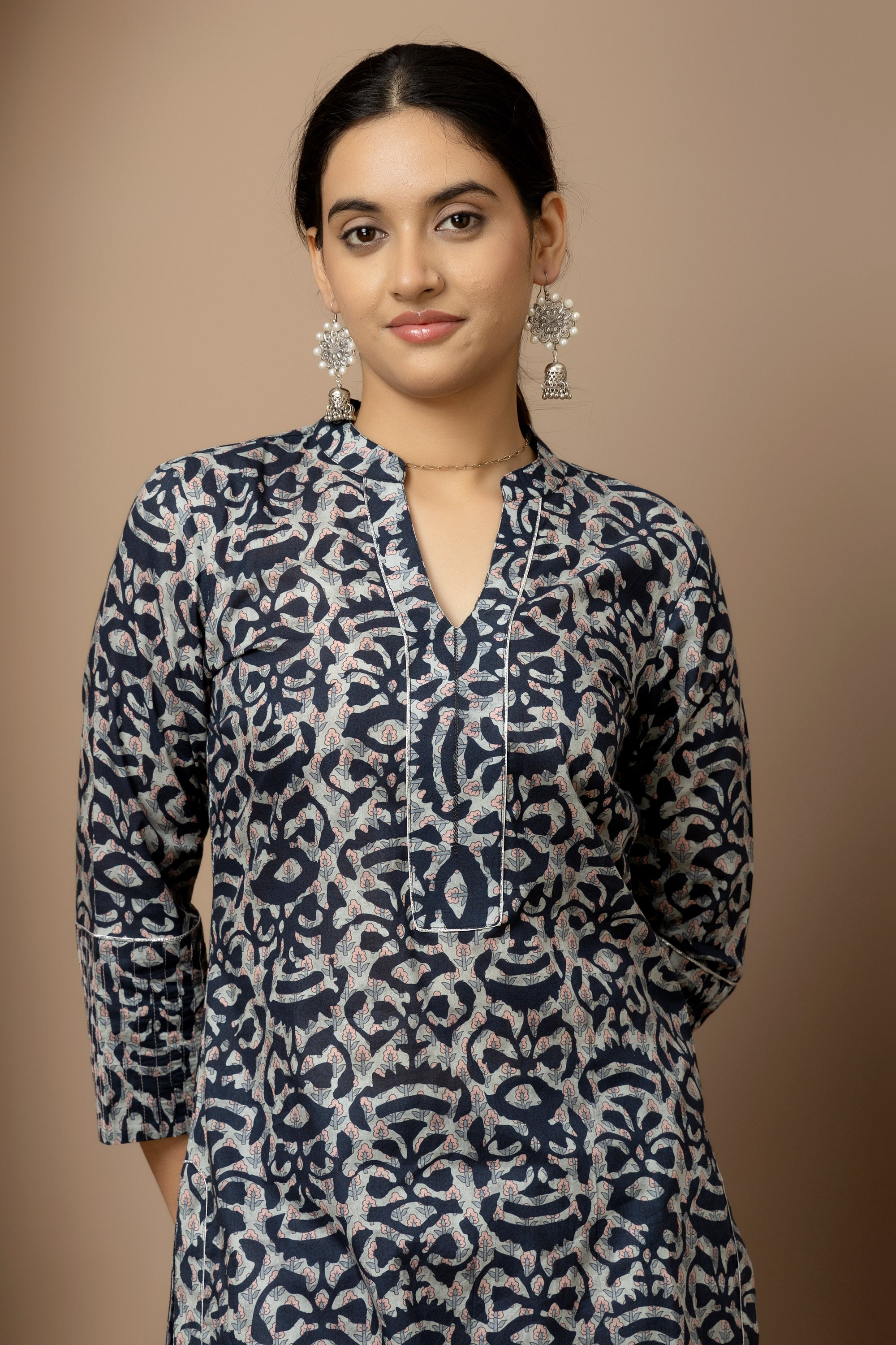 Midnight Indigo- soft ivory and indigo digital print Cotton Kurta