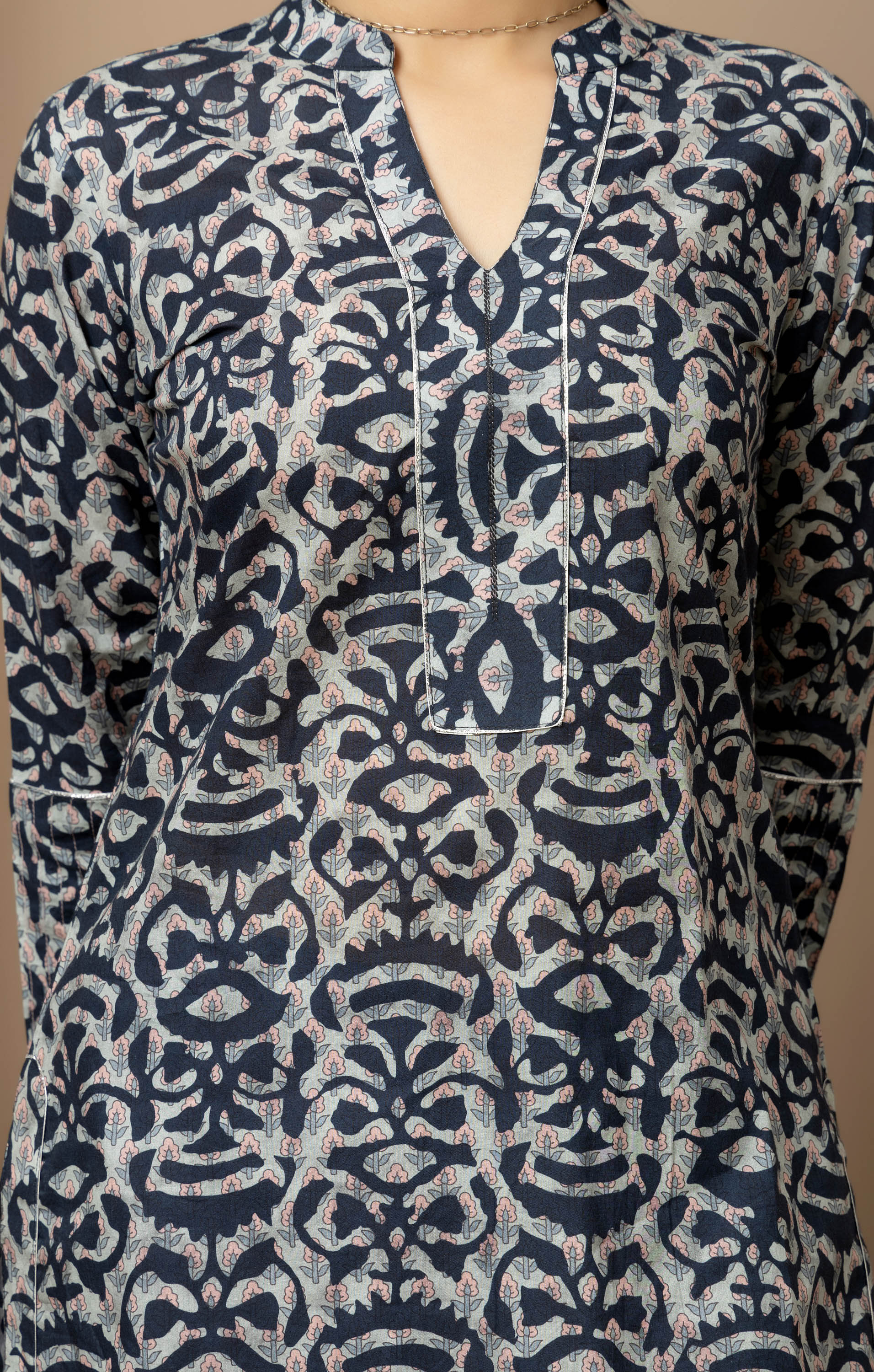 Midnight Indigo- soft ivory and indigo digital print Cotton Kurta