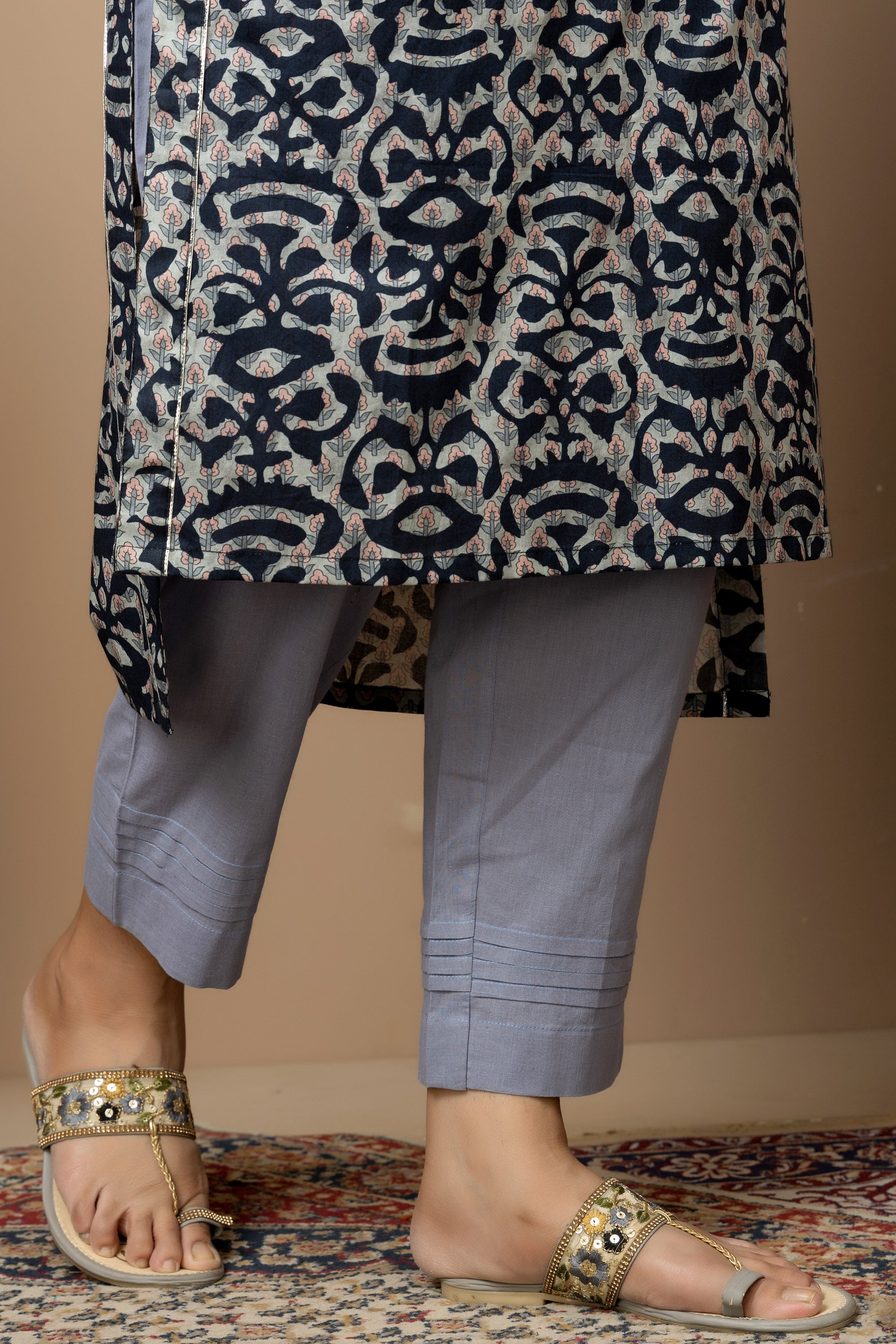 Grey Straight Pants with pleats