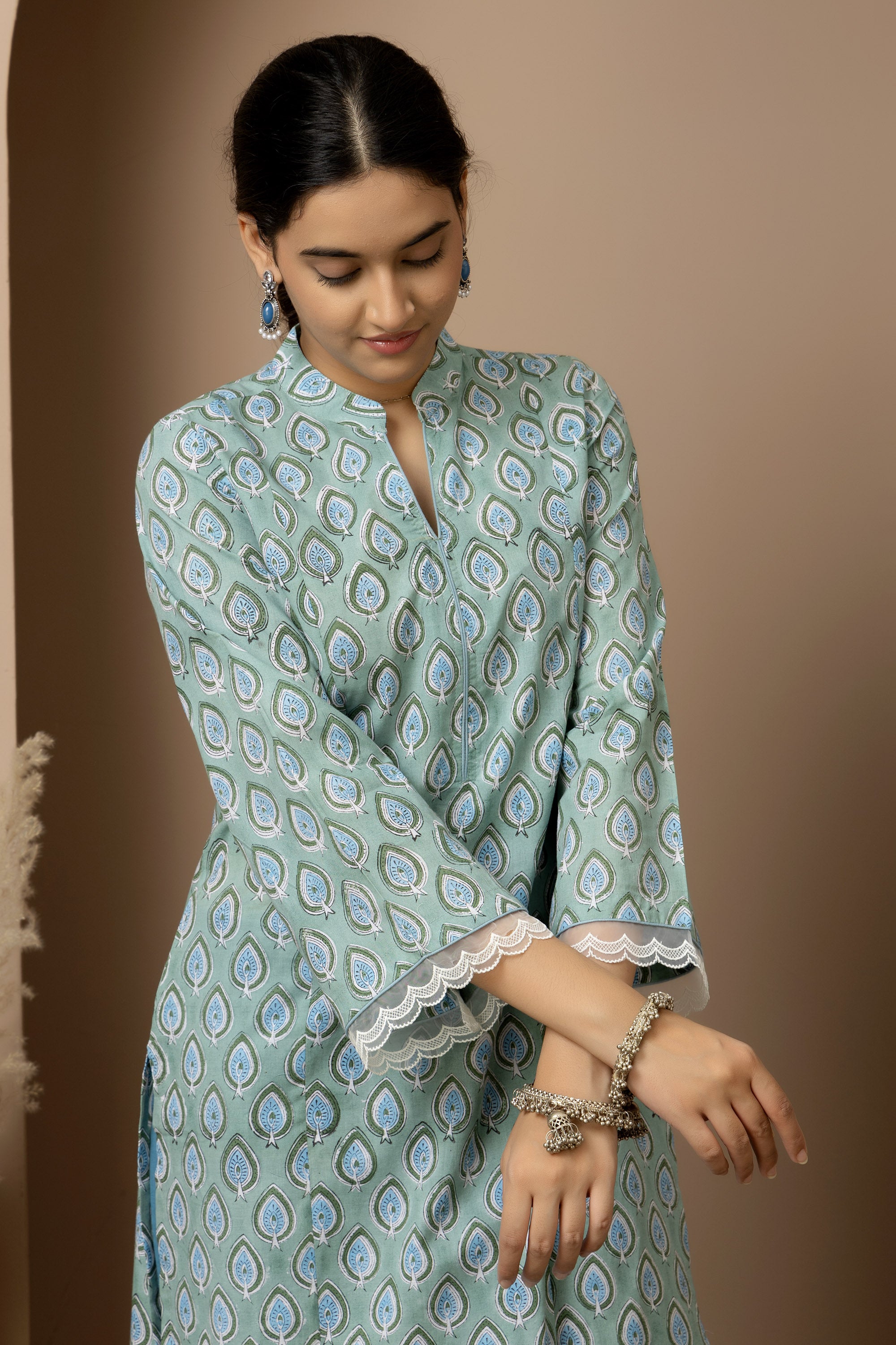 Aqua Petals- Cotton Kurta