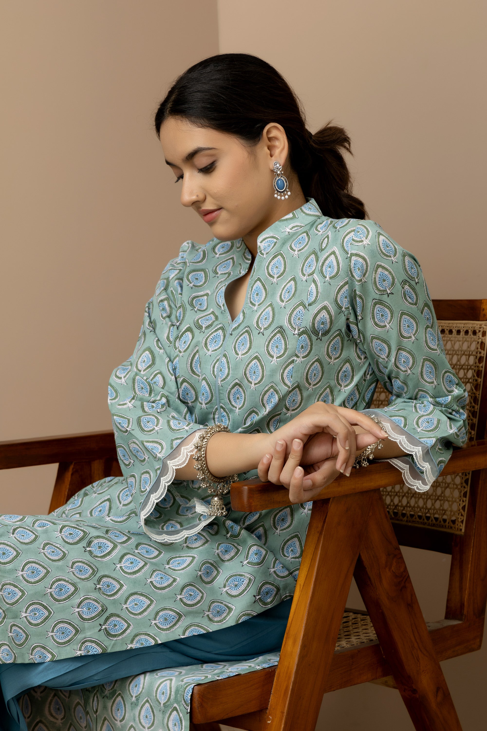 Aqua Petals- Cotton Kurta