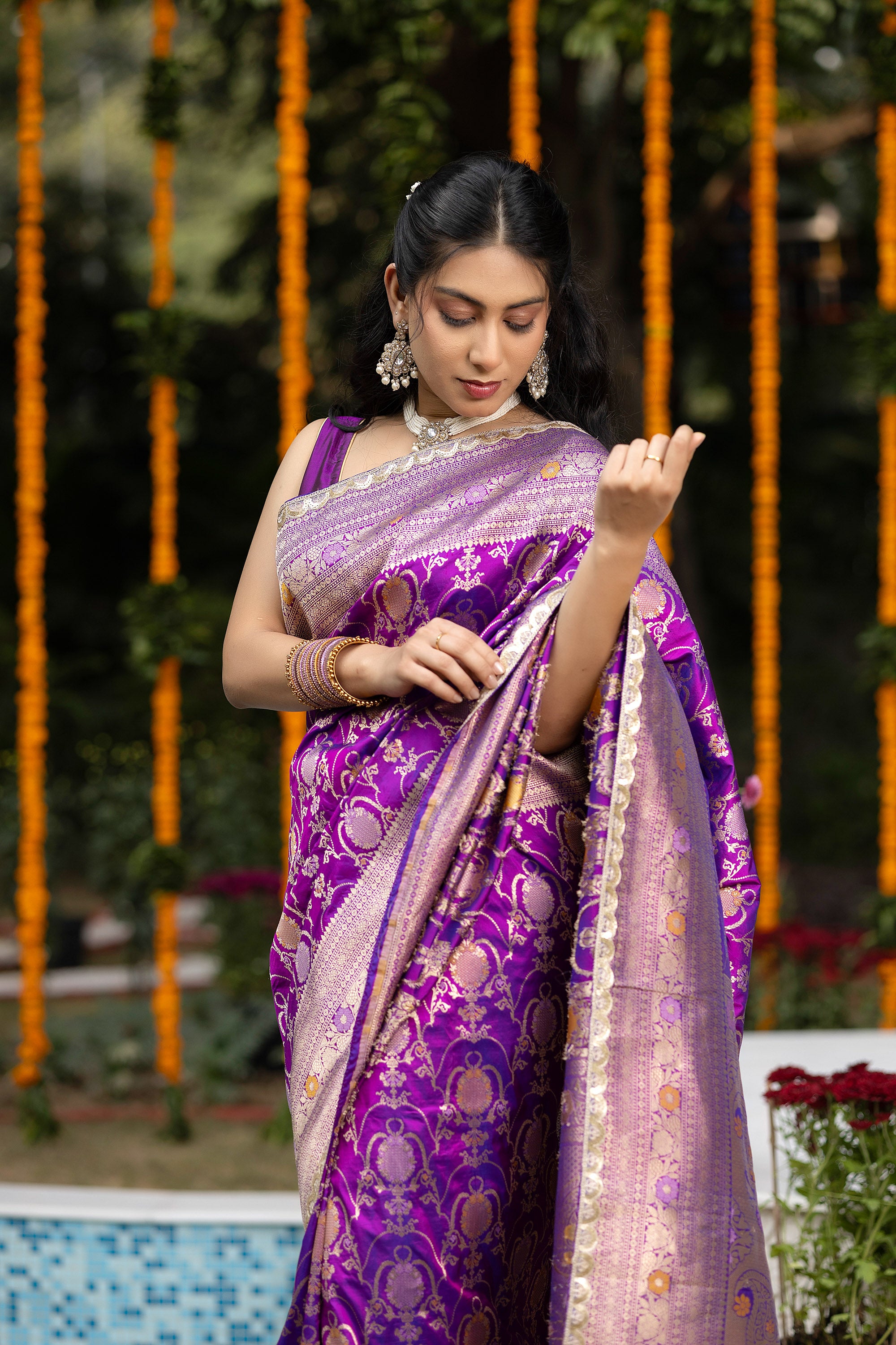 Banarasi Handloom rich magenta pure silk saree with zari Jaal work