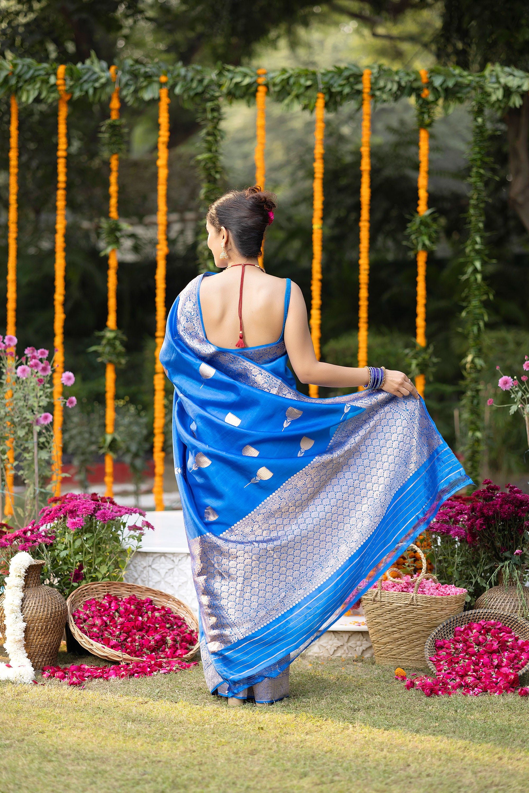Banarasi Handloom rich blue pure silk saree with zari buta and border