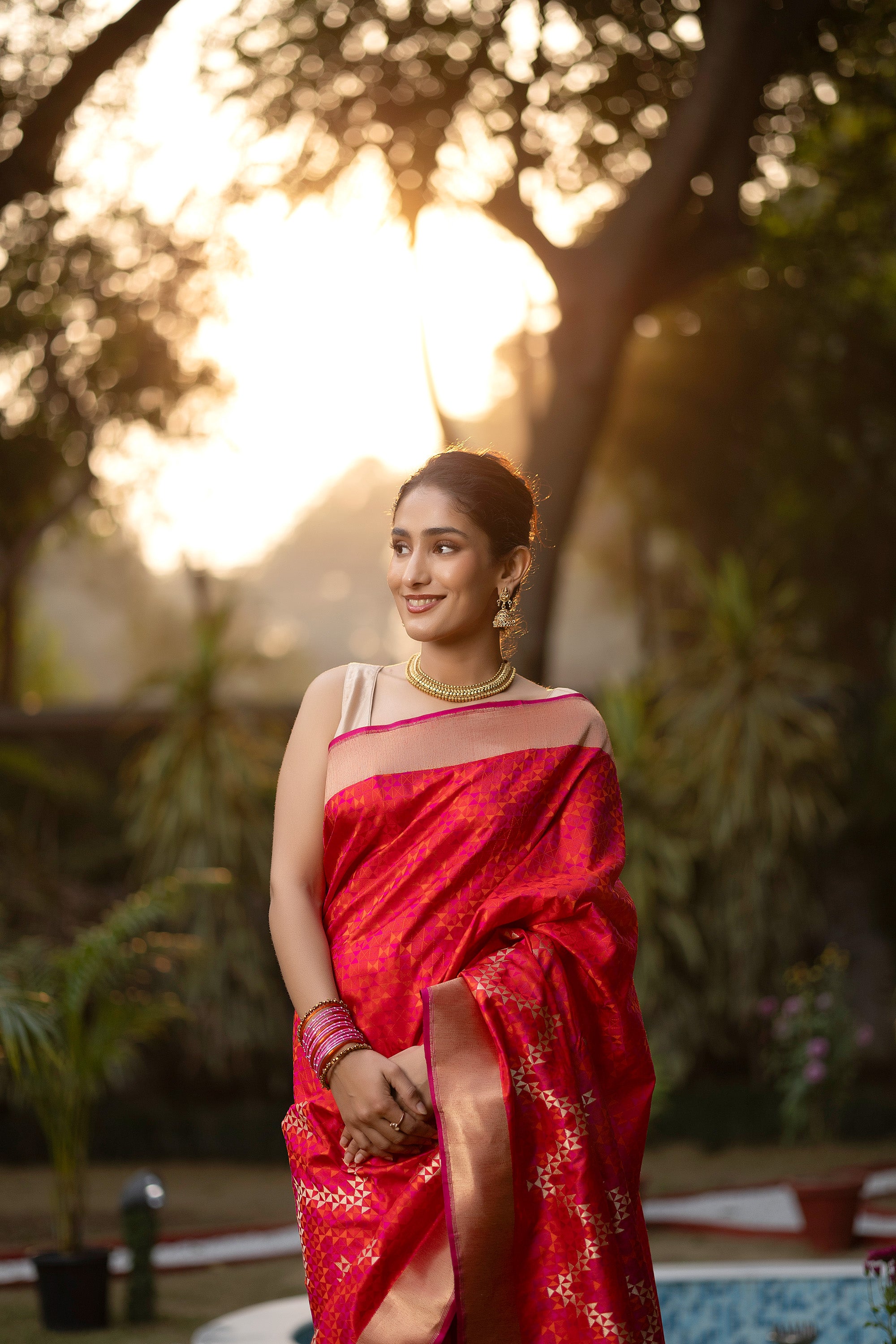 Banarasi pure silk rich crimson red Tanchui saree with intricate Resham weaving and some zari work