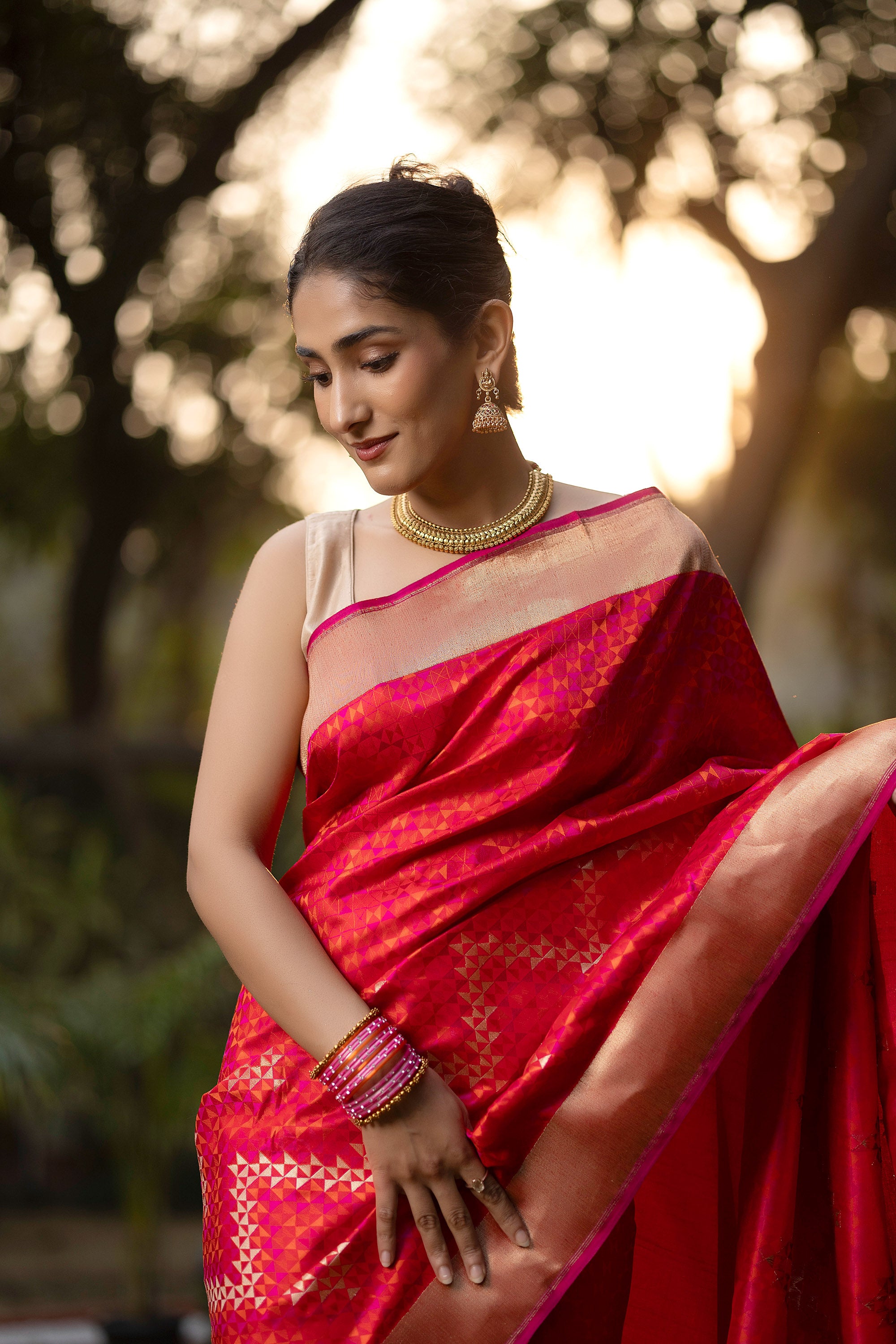 Banarasi pure silk rich crimson red Tanchui saree with intricate Resham weaving and some zari work