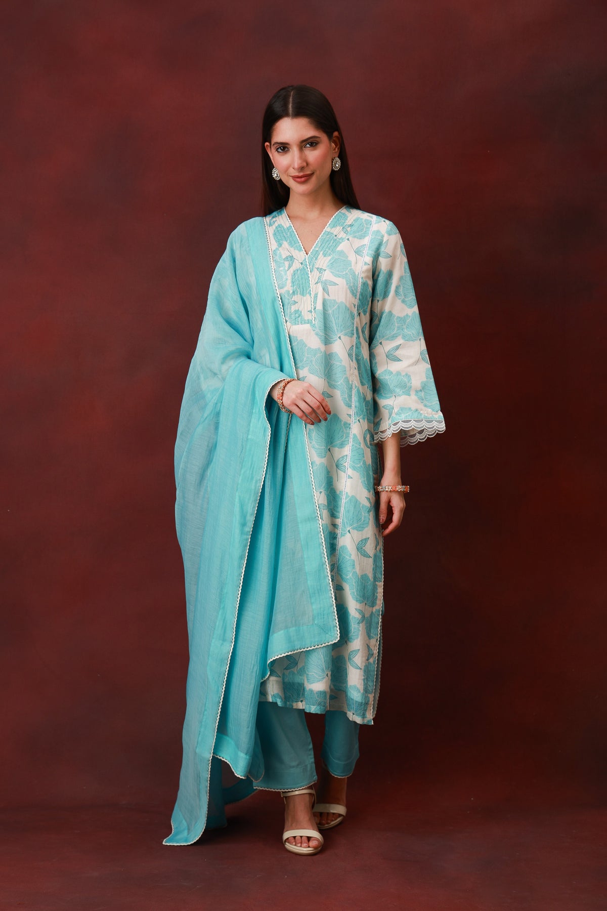 Neelanjali sky blue Chanderi silk three-piece suit with dupatta, view 5