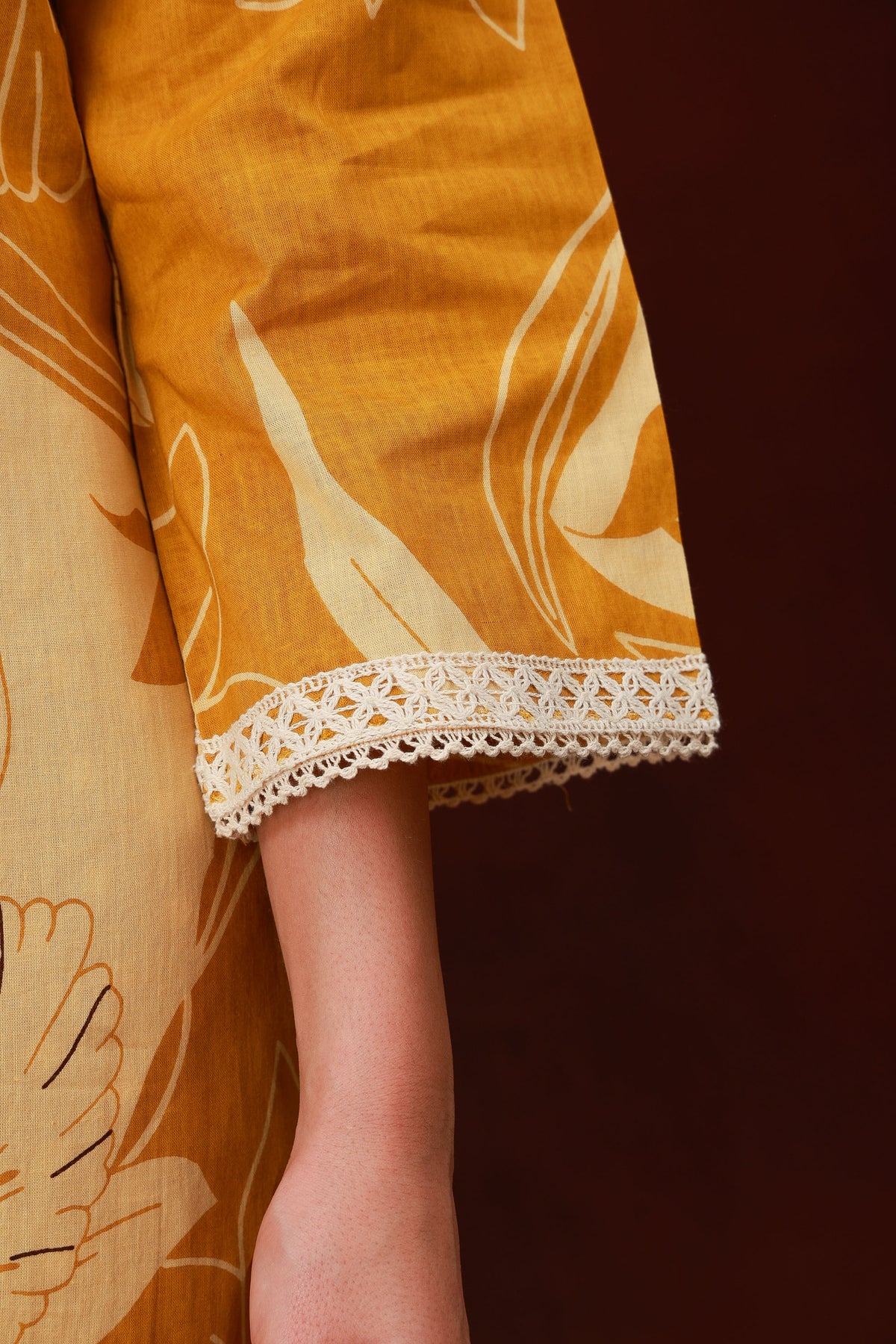 Kanak mustard floral cotton three-piece suit with dupatta, view 5