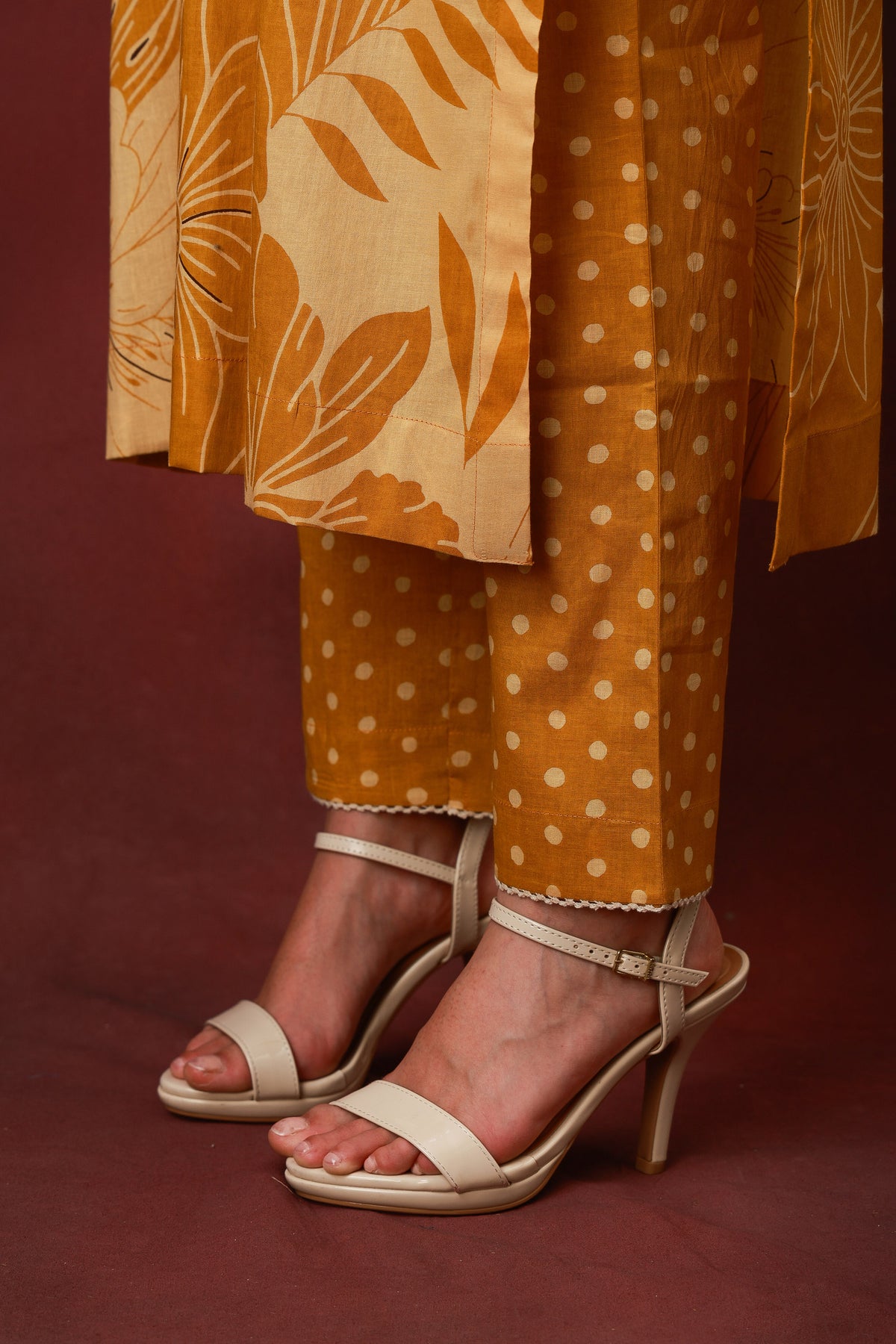 Kanak mustard floral cotton three-piece suit with dupatta, view 8