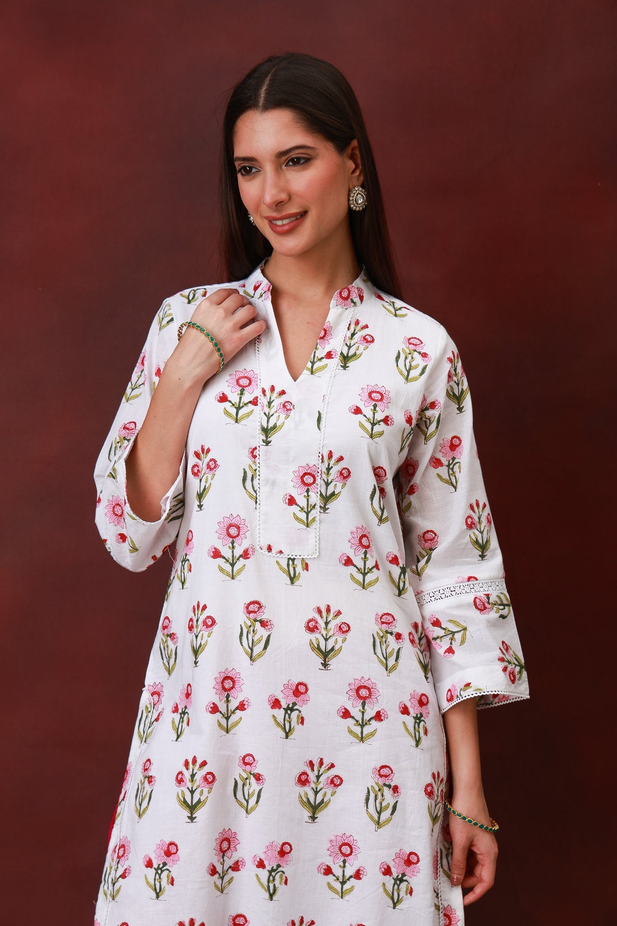 Phool Pari Jaipur hand block floral cotton kurta - view 2