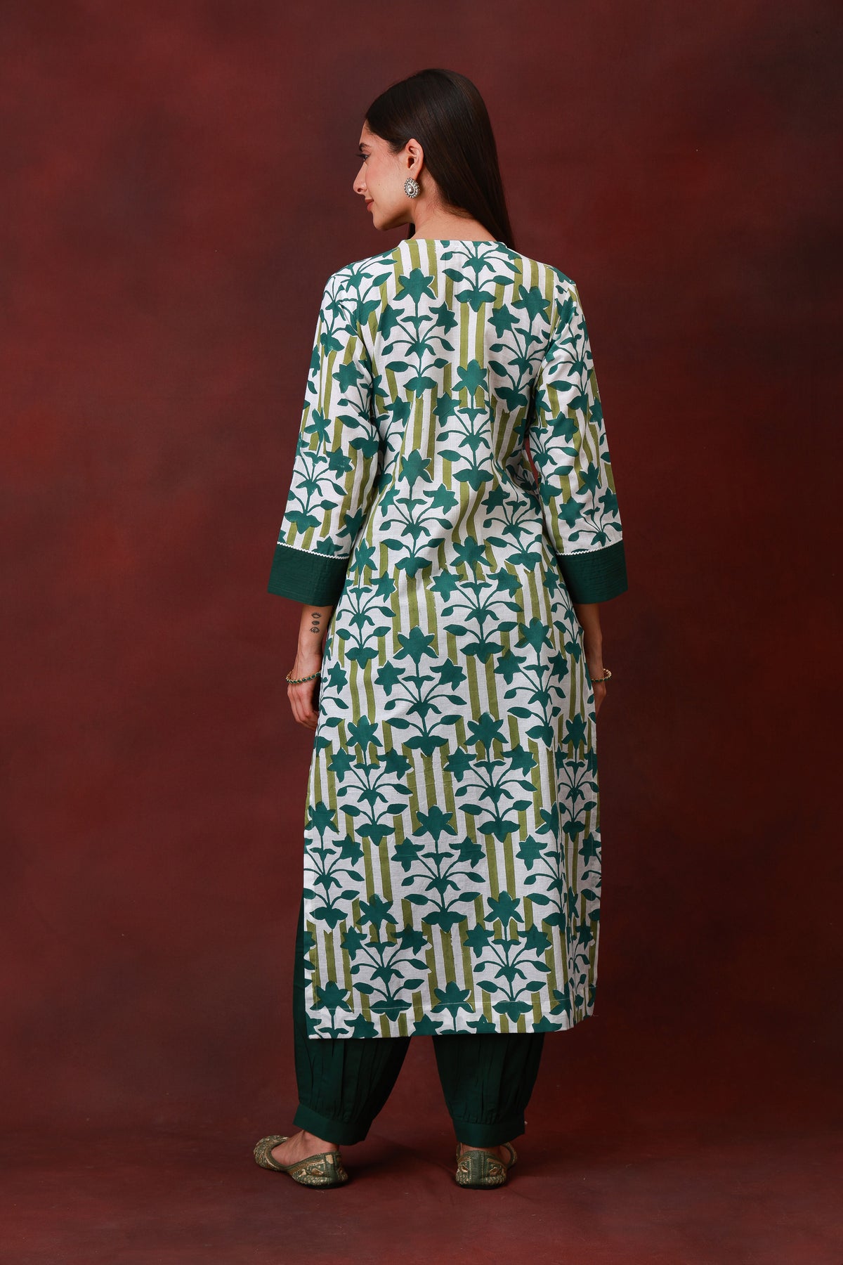 Vanika green Jaipur hand block floral cotton kurta - view 6