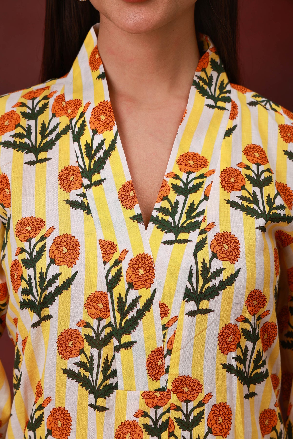 Genda Phool Jaipur hand block floral cotton kurta - view 3