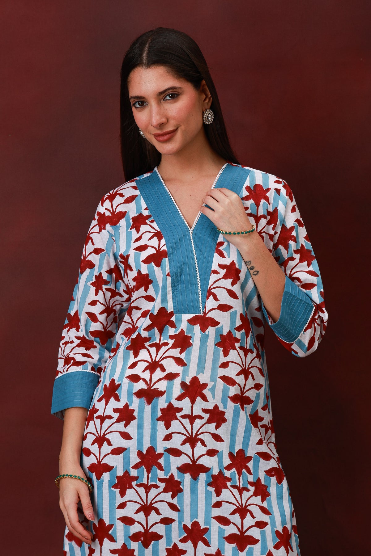 Neelam Jaipur hand block floral cotton kurta - view 2
