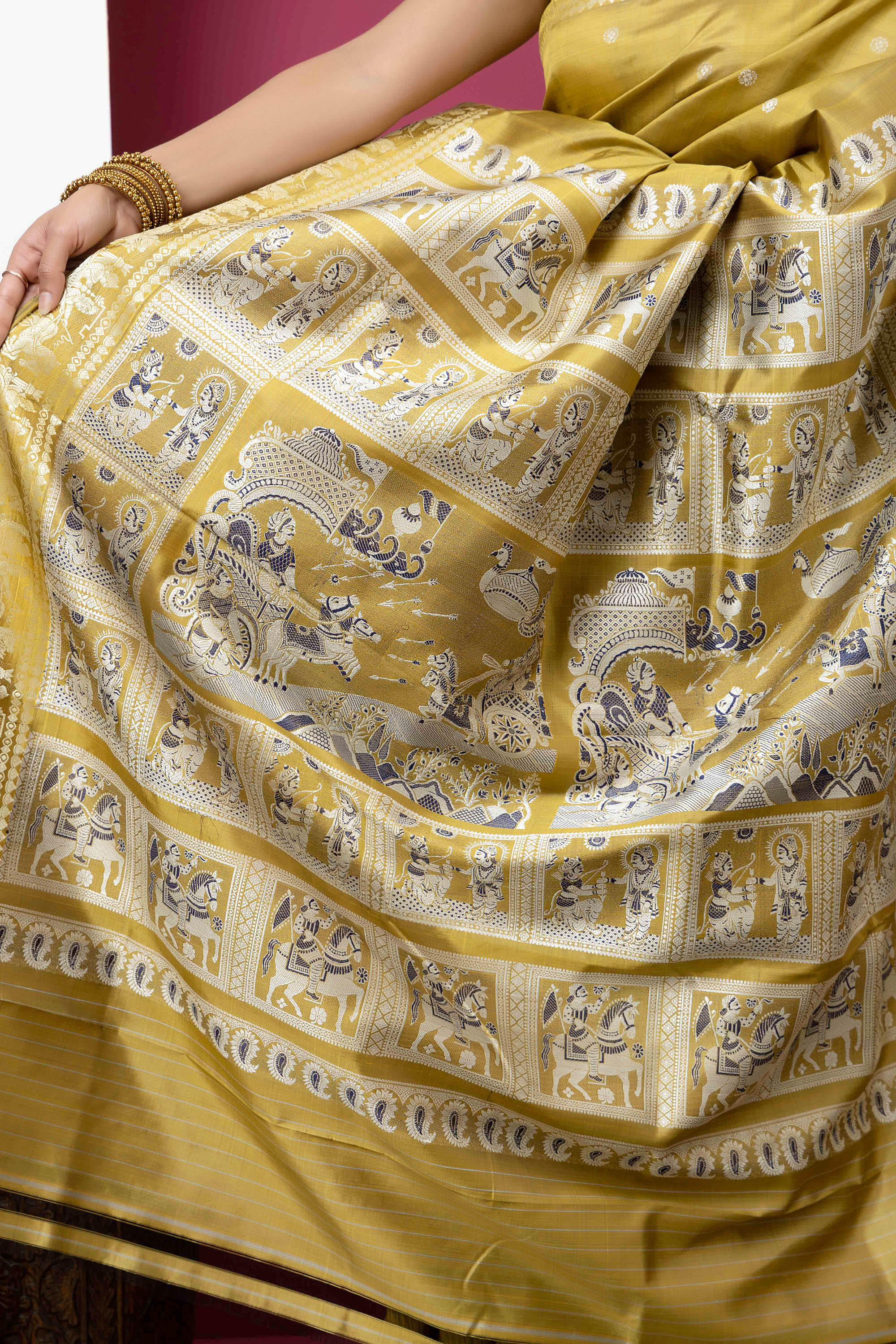 Baluchari handloom pure silk sari, with intricate weaving on border and pallu