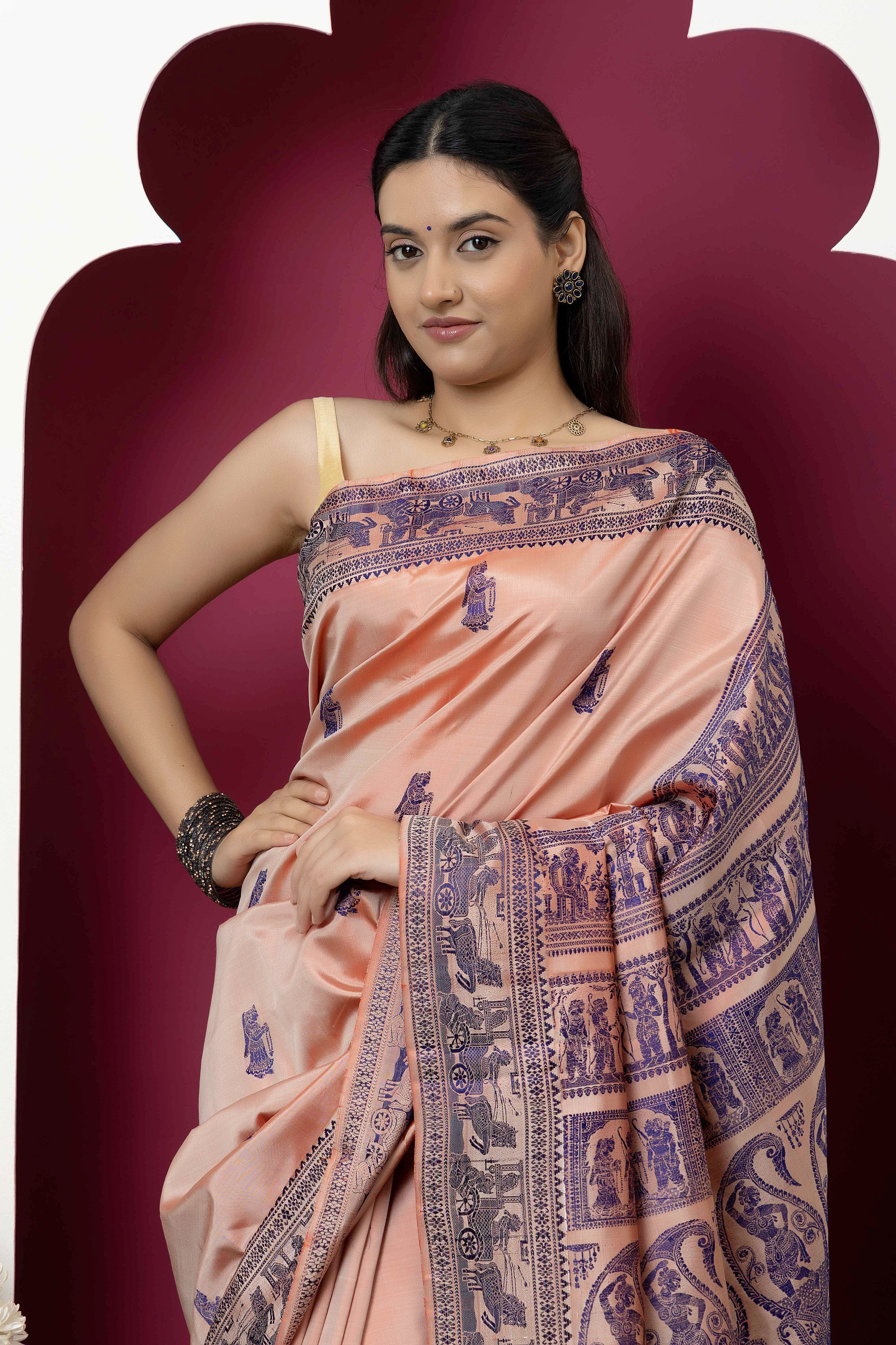 Baluchari handloom pure silk sari, with intricate weaving on border and pallu