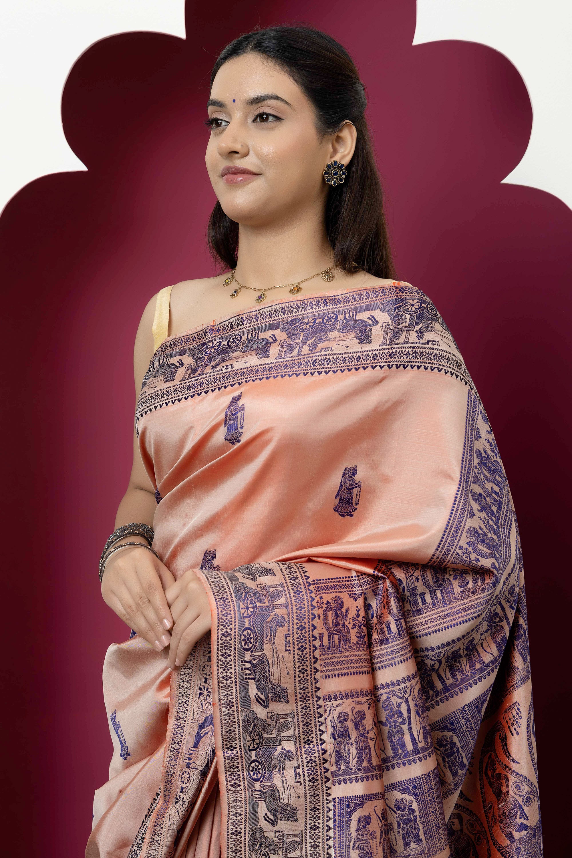 Baluchari handloom pure silk sari, with intricate weaving on border and pallu