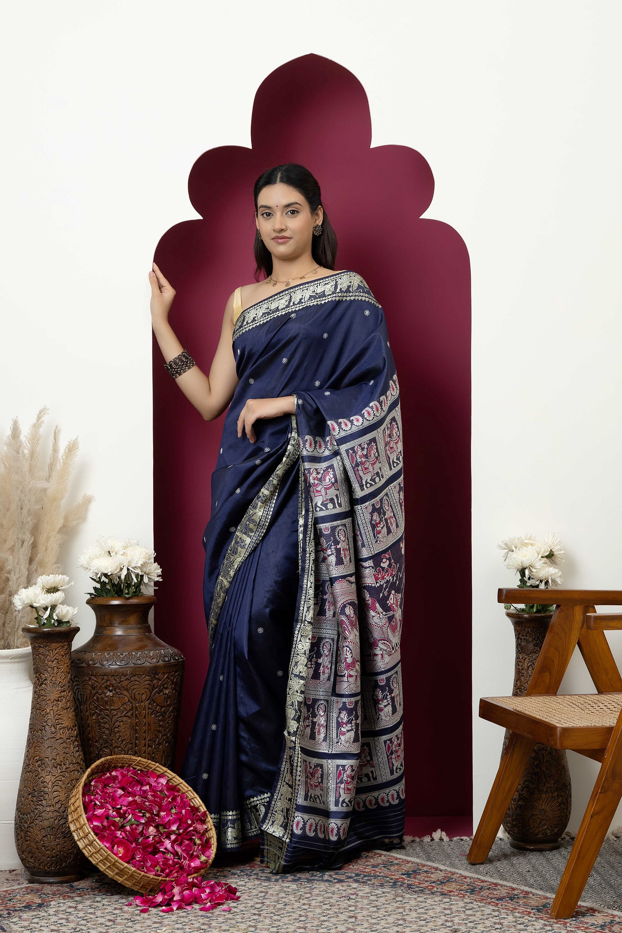 Baluchari handloom pure silk sari, with intricate weaving on border and pallu