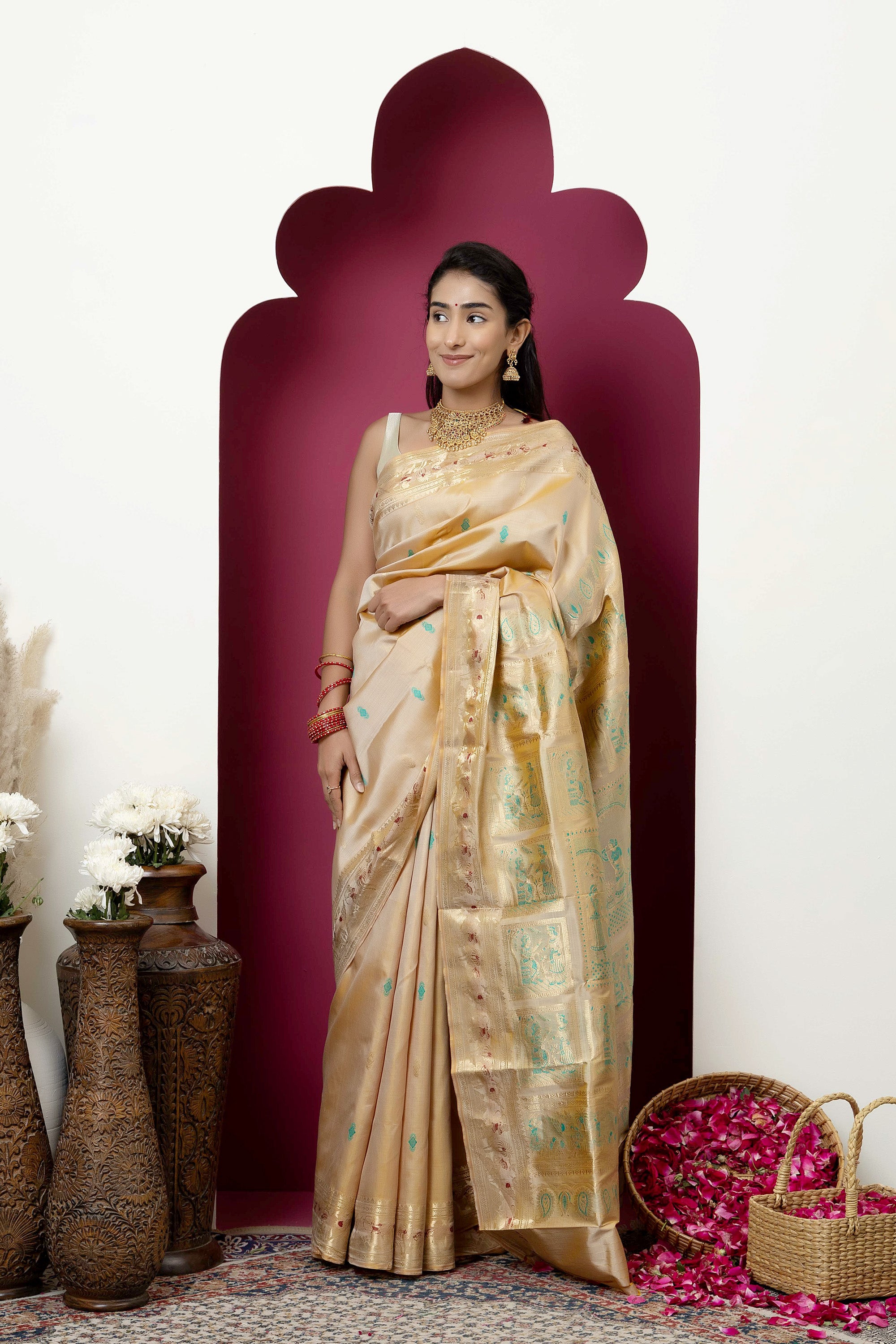 Baluchari handloom pure silk sari, with intricate weaving on border and pallu