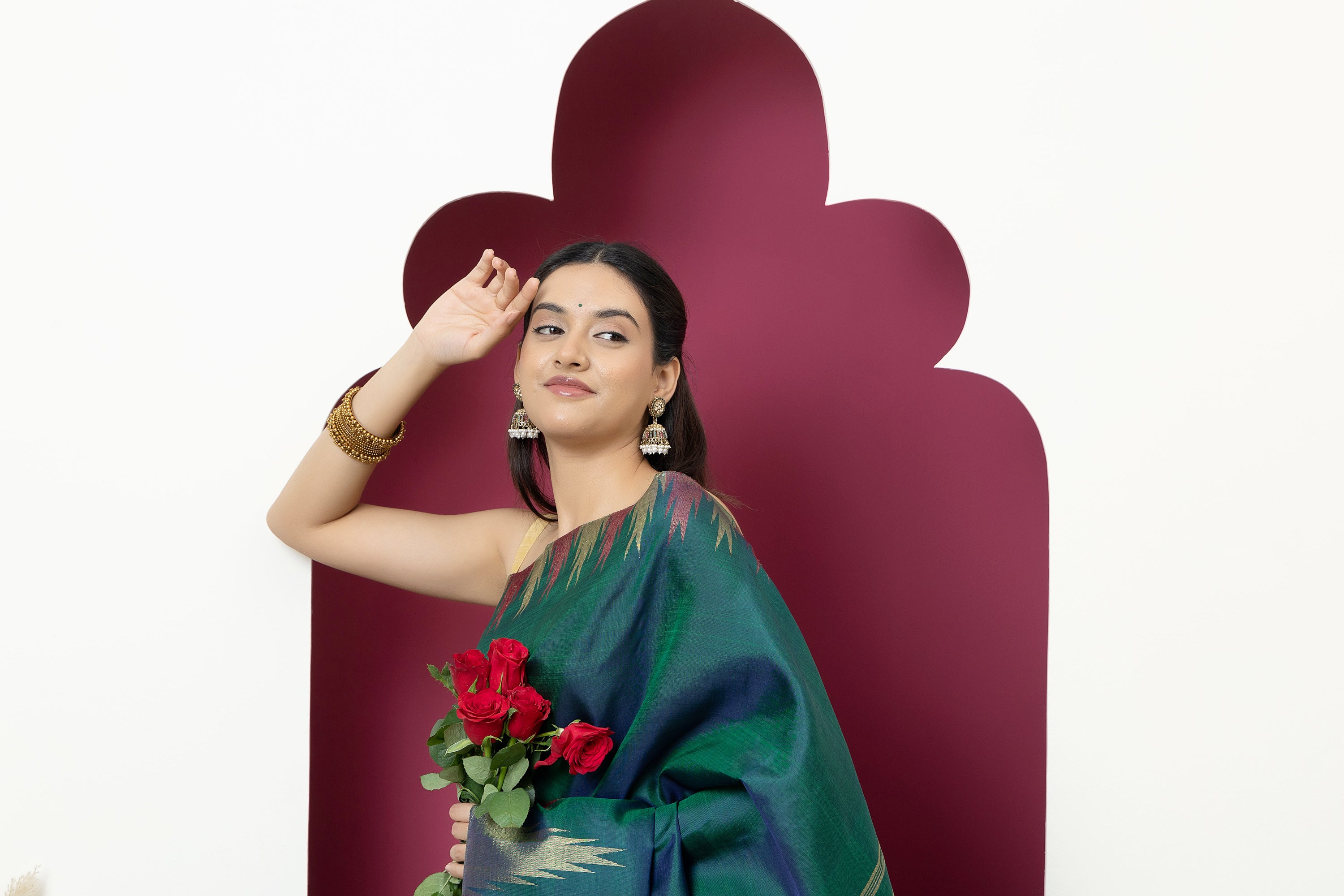 Kanjivaram handloom pure silk pure zari bottle green sari with zari on border and pallu