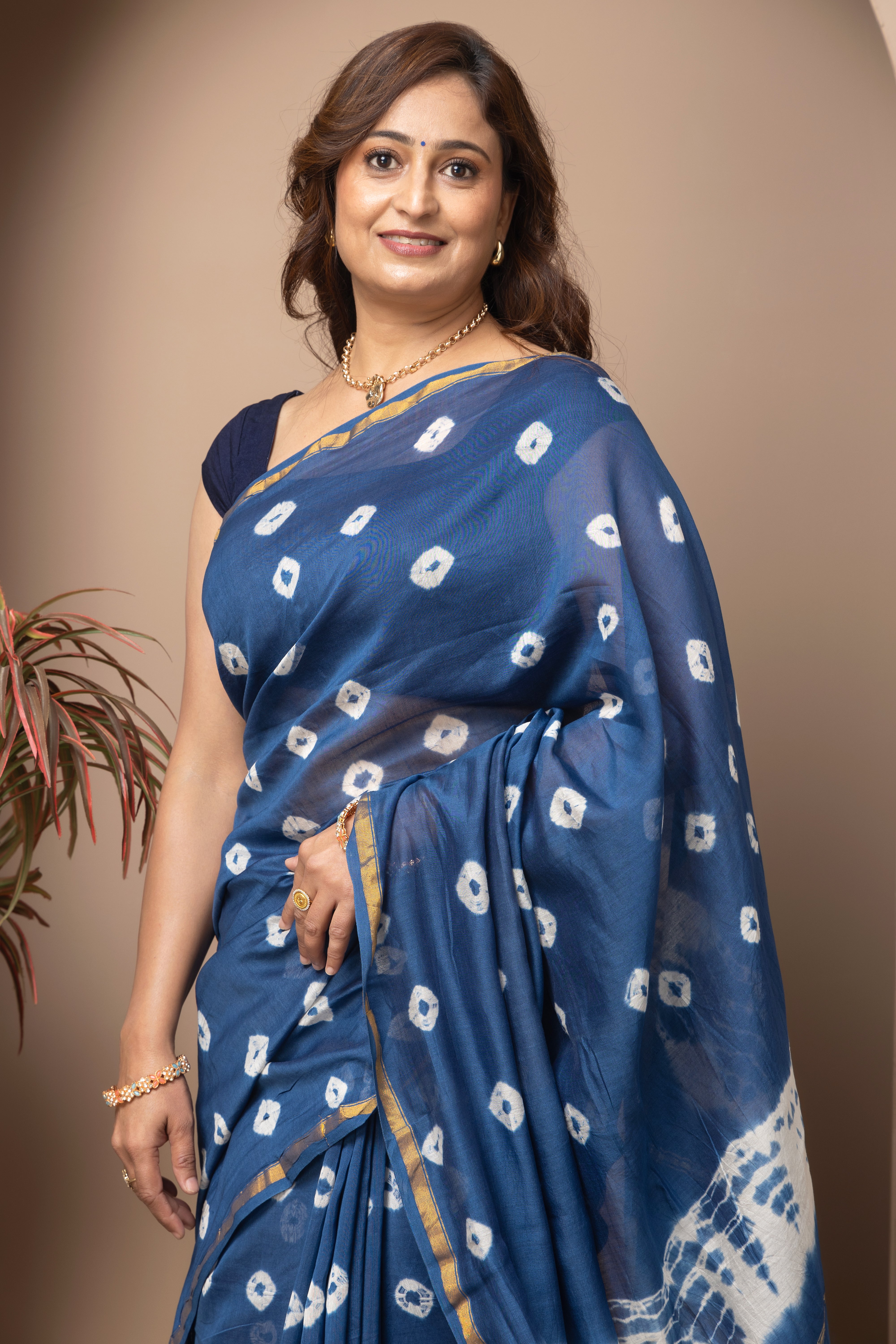 Chanderi cotton silk saree with shibori tie & Dye