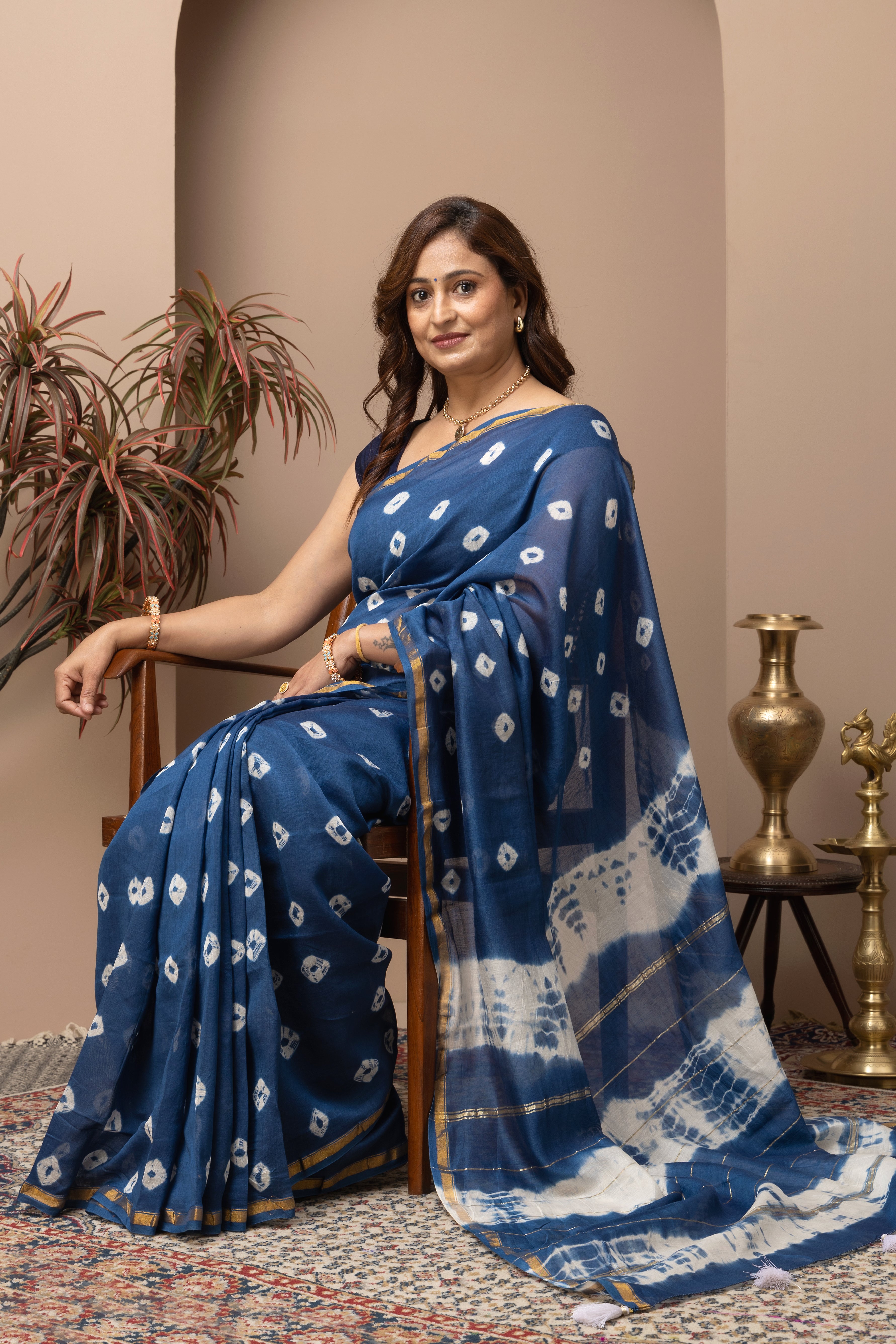 Chanderi cotton silk saree with shibori tie & Dye